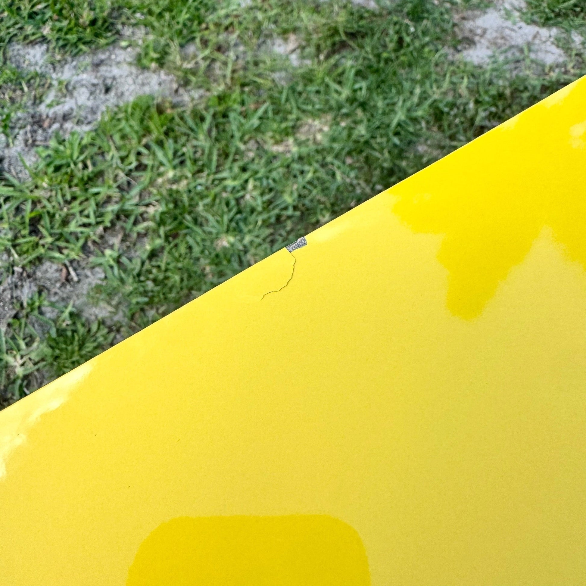 Postmodern Yellow Lacquer Laminate and Lucite Console Table Dolphin & Flamingo