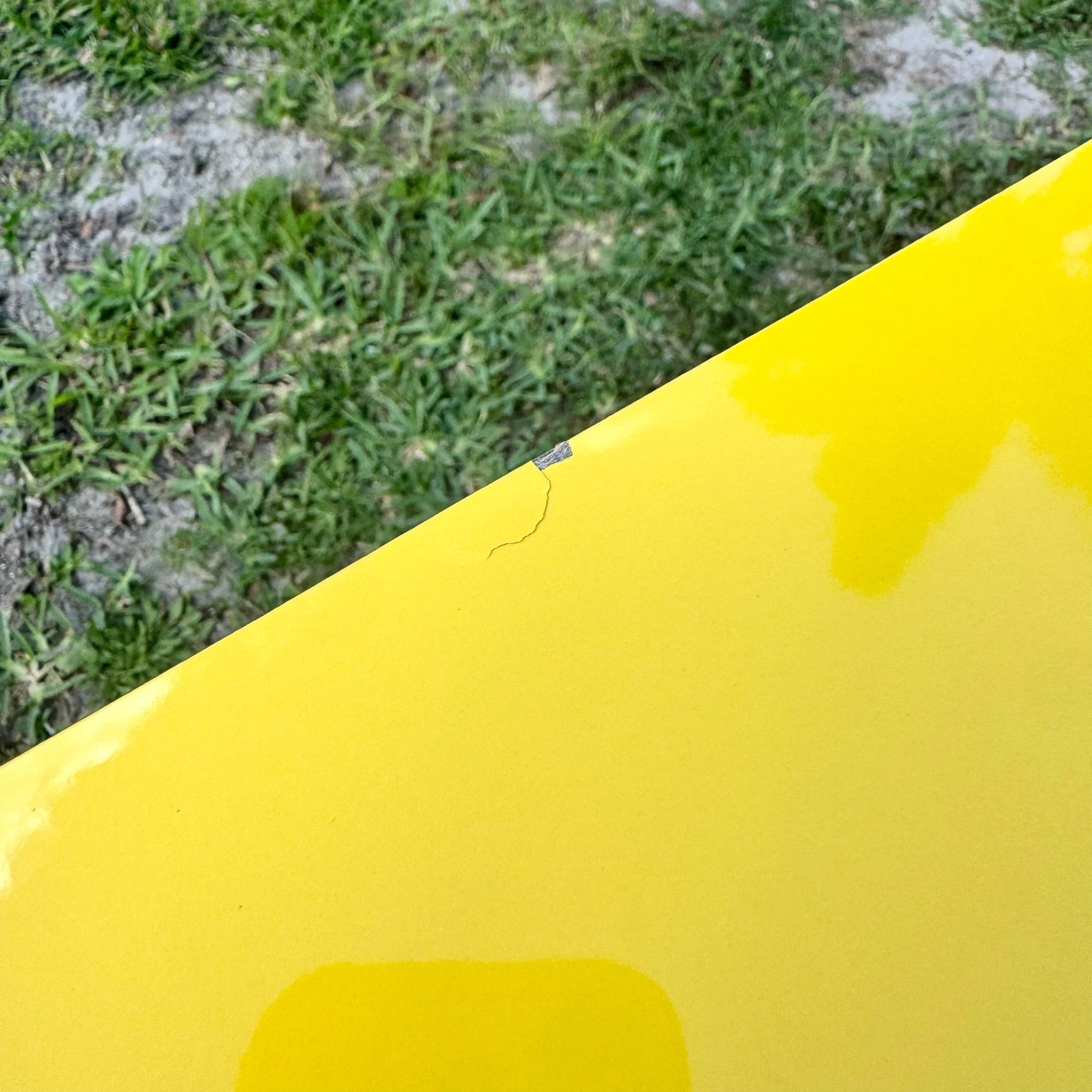 Postmodern Yellow Lacquer Laminate and Lucite Console Table Dolphin & Flamingo