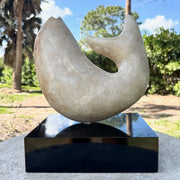 Vintage Modernist Hand Carved Marble Fish Sculpture or Black Laminate Base Dolphin & Flamingo