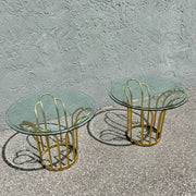 Art Deco Gold Circular Glass Top Side Tables – A Pair Dolphin & Flamingo