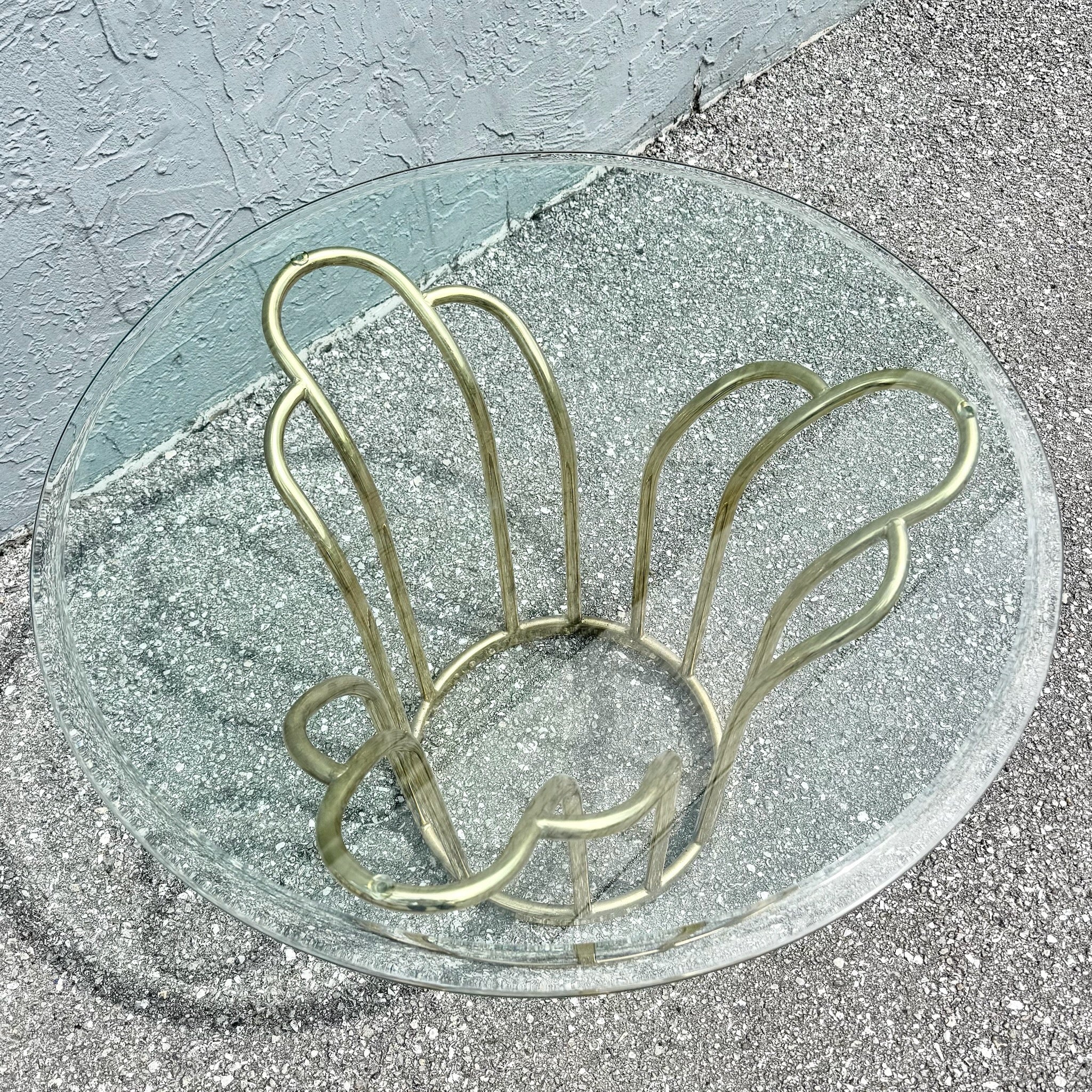 Art Deco Gold Circular Glass Top Side Tables – A Pair Dolphin & Flamingo