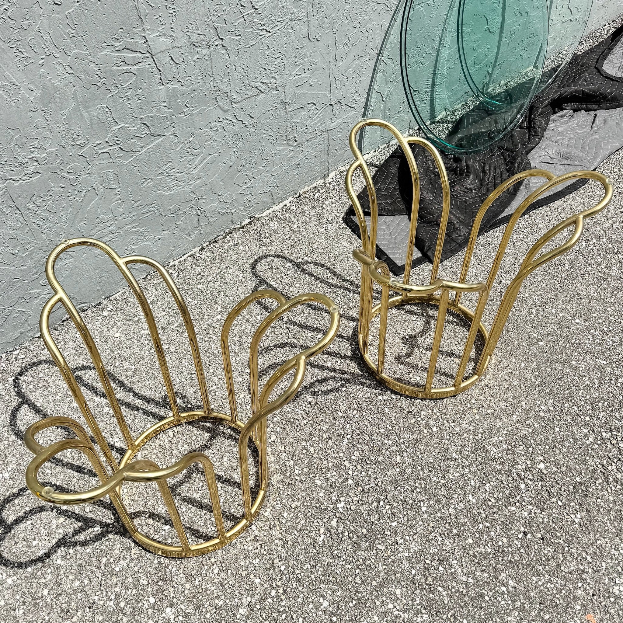 Art Deco Gold Circular Glass Top Side Tables – A Pair Dolphin & Flamingo