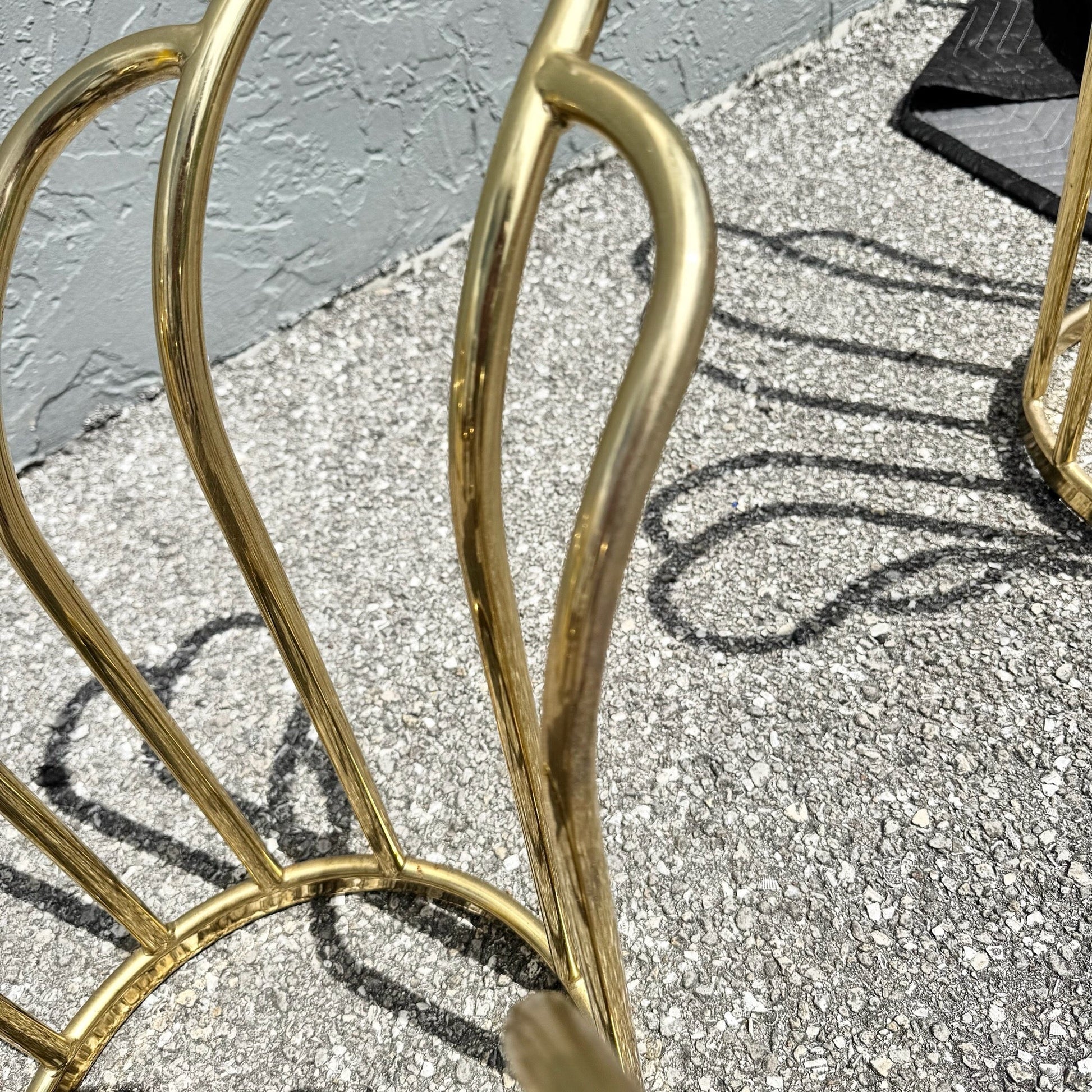 Art Deco Gold Circular Glass Top Side Tables – A Pair Dolphin & Flamingo