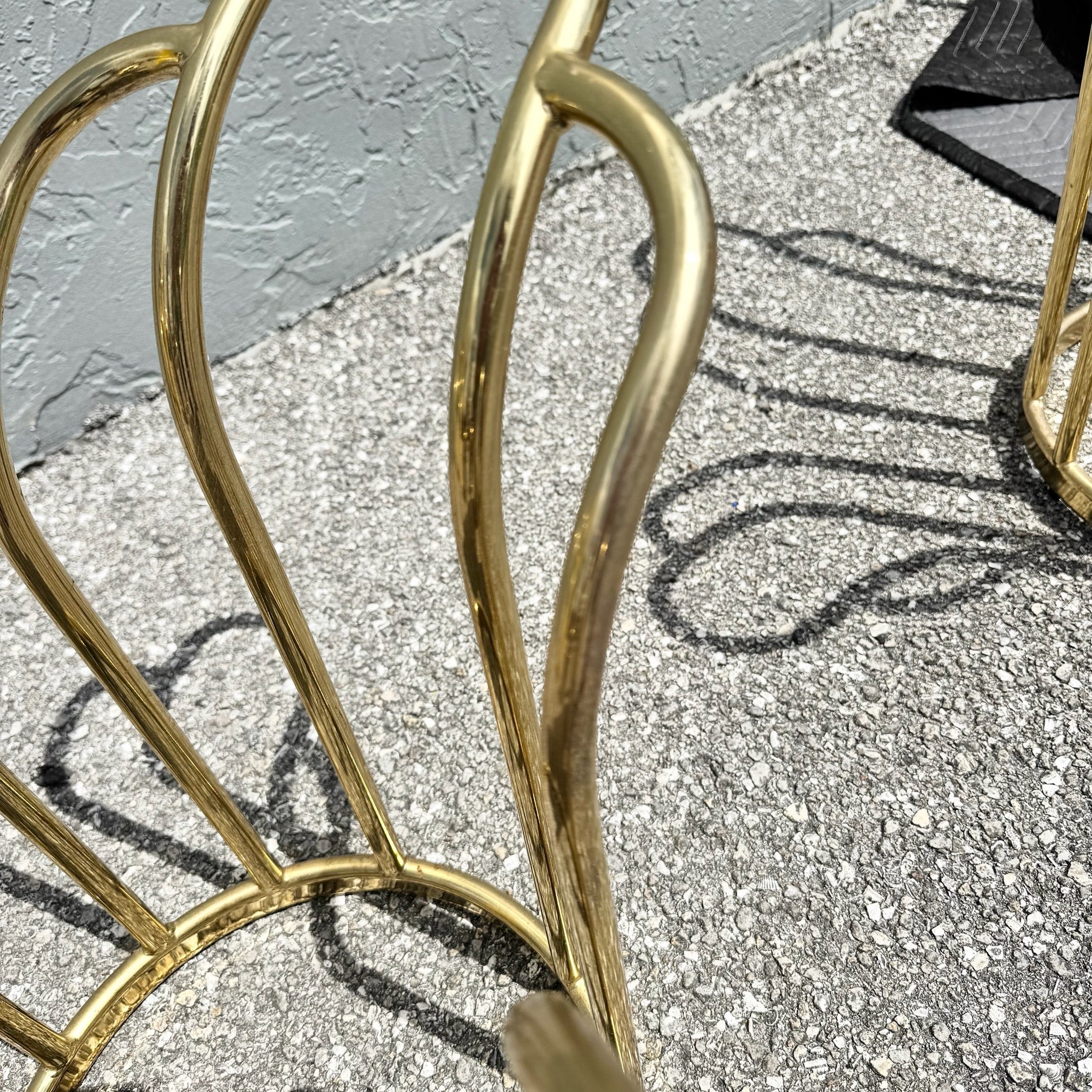 Art Deco Gold Circular Glass Top Side Tables – A Pair Dolphin & Flamingo