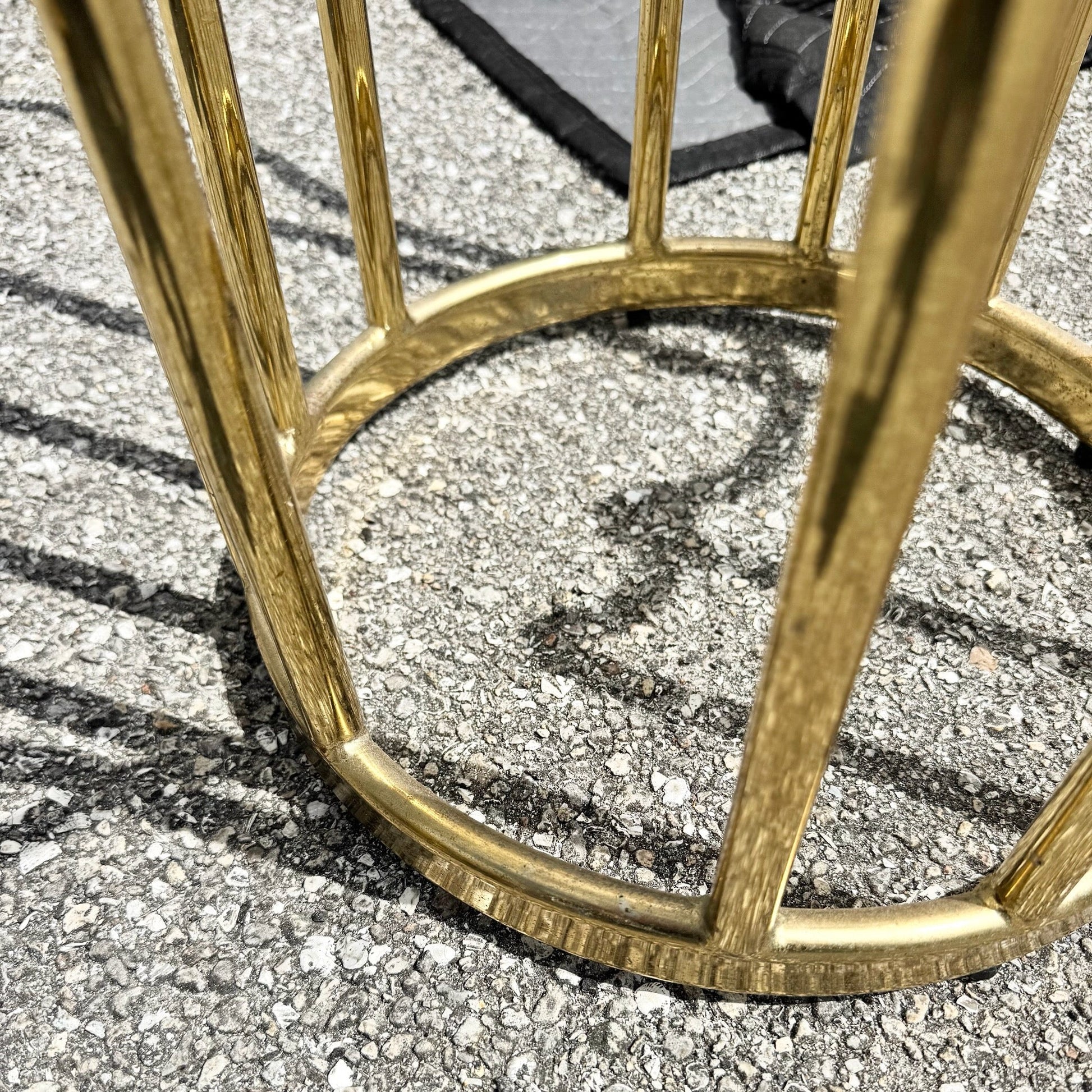 Art Deco Gold Circular Glass Top Side Tables – A Pair Dolphin & Flamingo