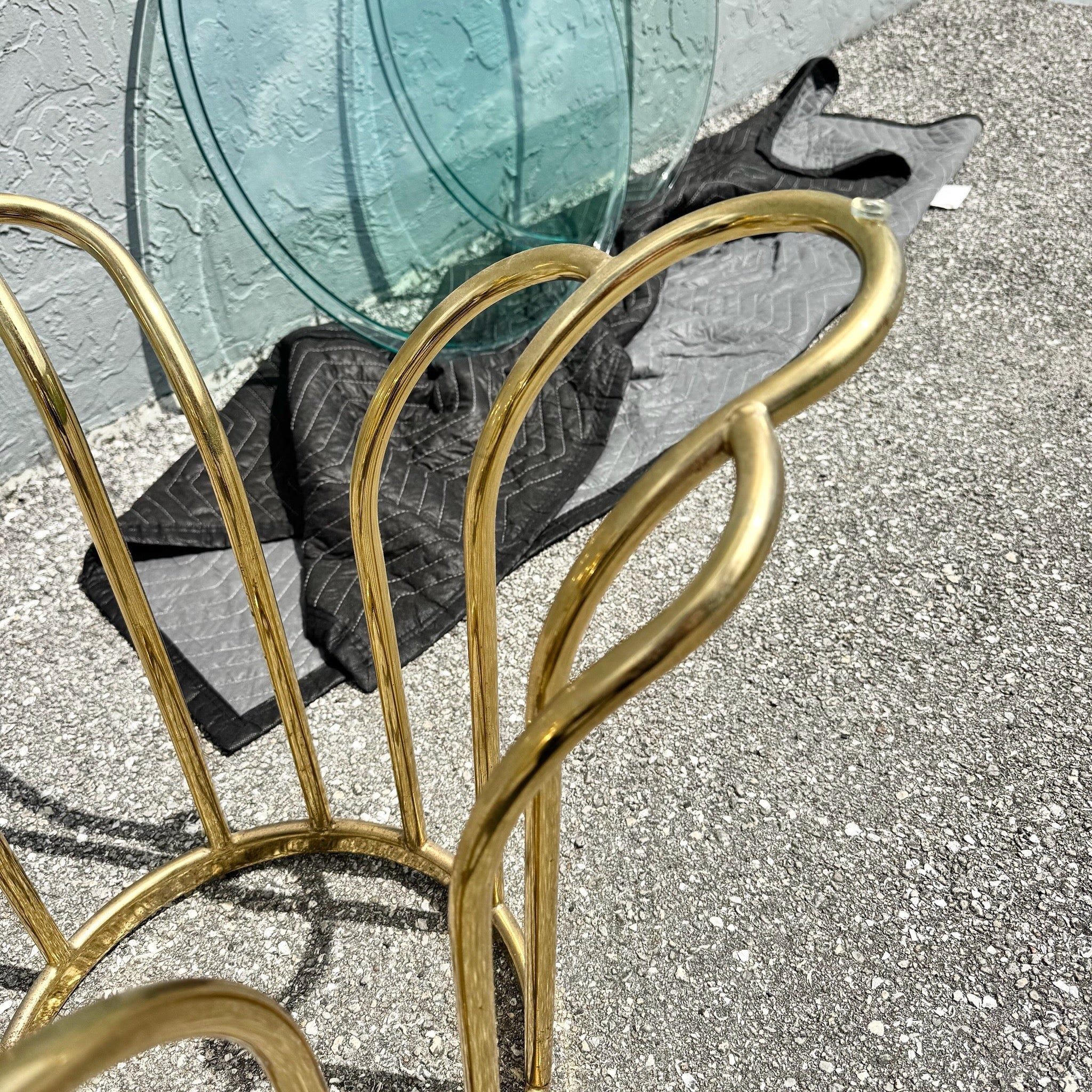 Art Deco Gold Circular Glass Top Side Tables – A Pair Dolphin & Flamingo