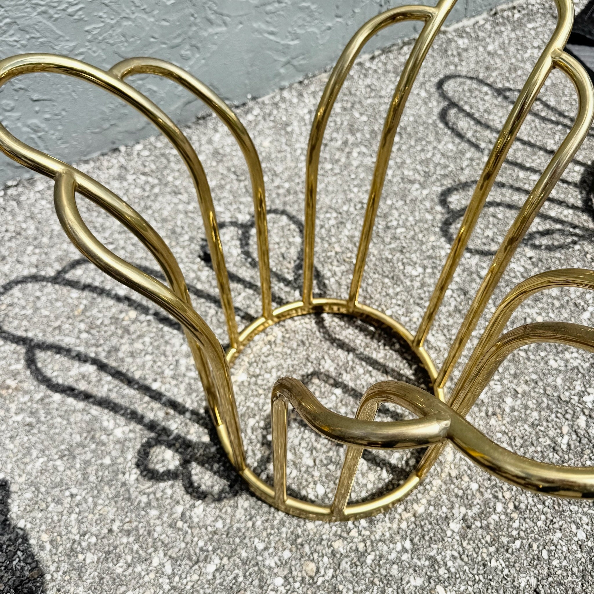 Art Deco Gold Circular Glass Top Side Tables – A Pair Dolphin & Flamingo