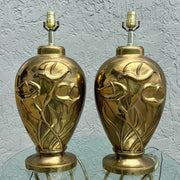 Art Deco Dolbi Cashier Style Brass Tulip Table Lamps - A Pair Dolphin & Flamingo