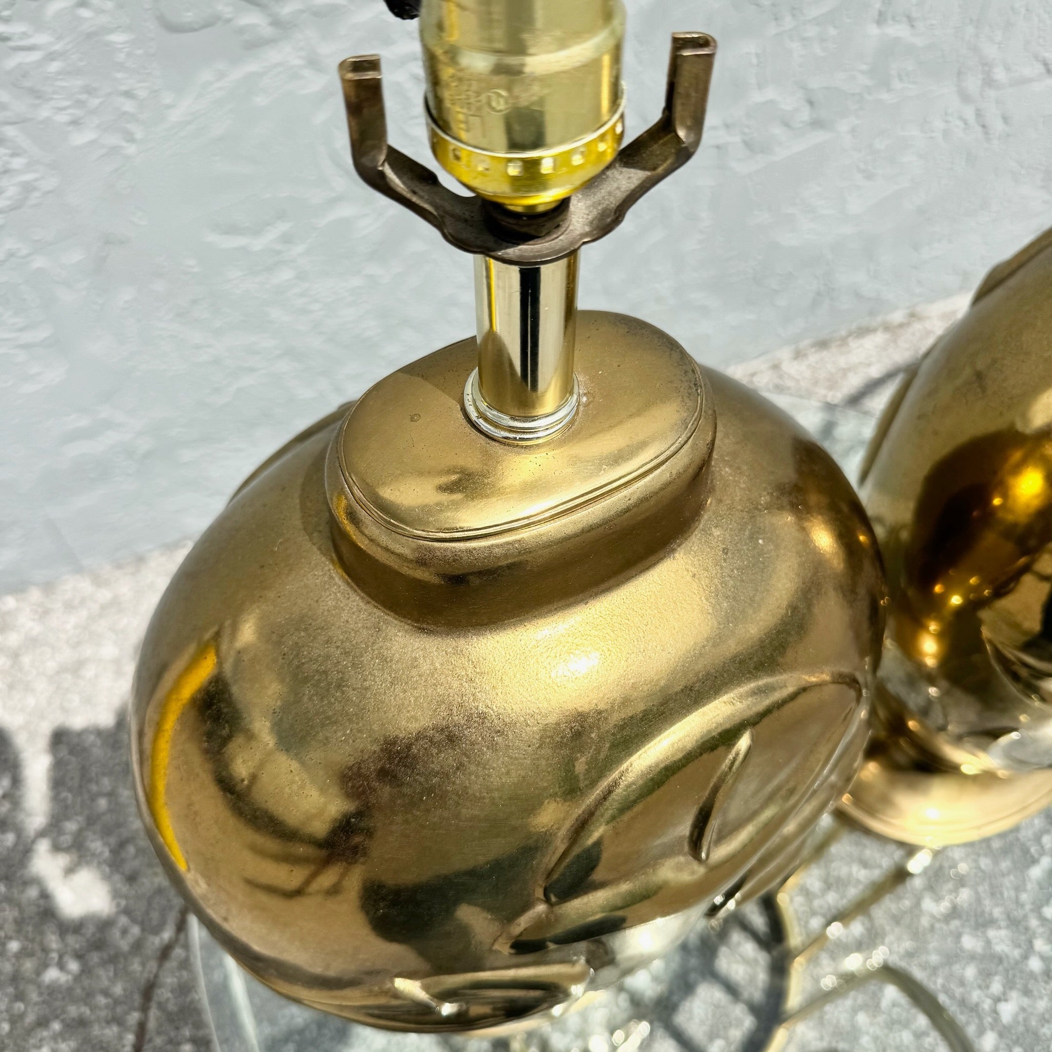 Art Deco Dolbi Cashier Style Brass Tulip Table Lamps - A Pair Dolphin & Flamingo