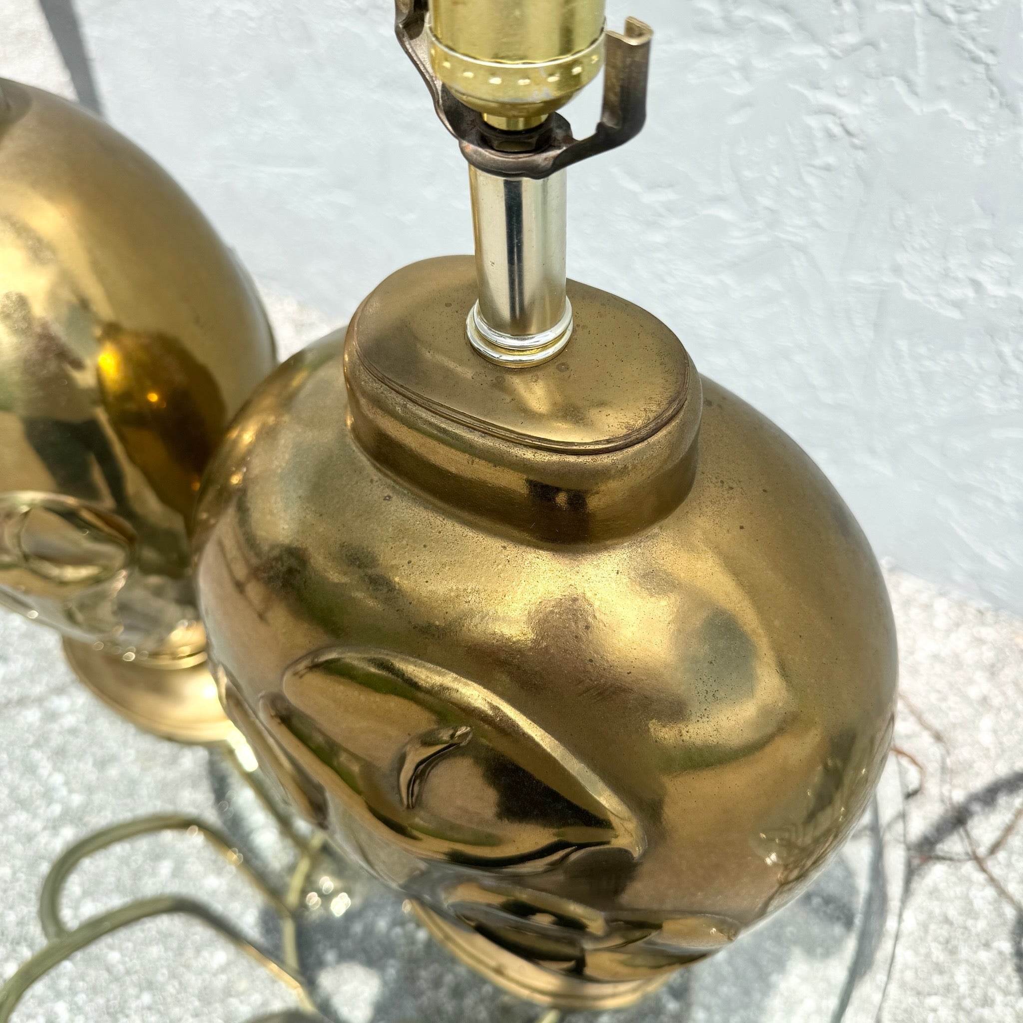 Art Deco Dolbi Cashier Style Brass Tulip Table Lamps - A Pair Dolphin & Flamingo