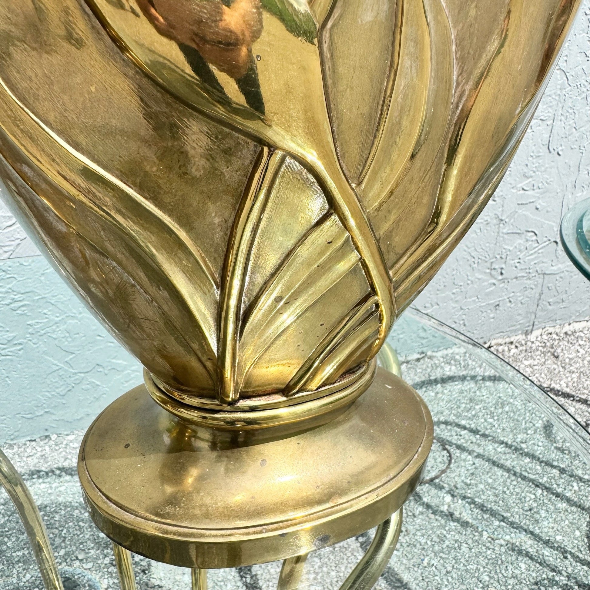 Art Deco Dolbi Cashier Style Brass Tulip Table Lamps - A Pair Dolphin & Flamingo