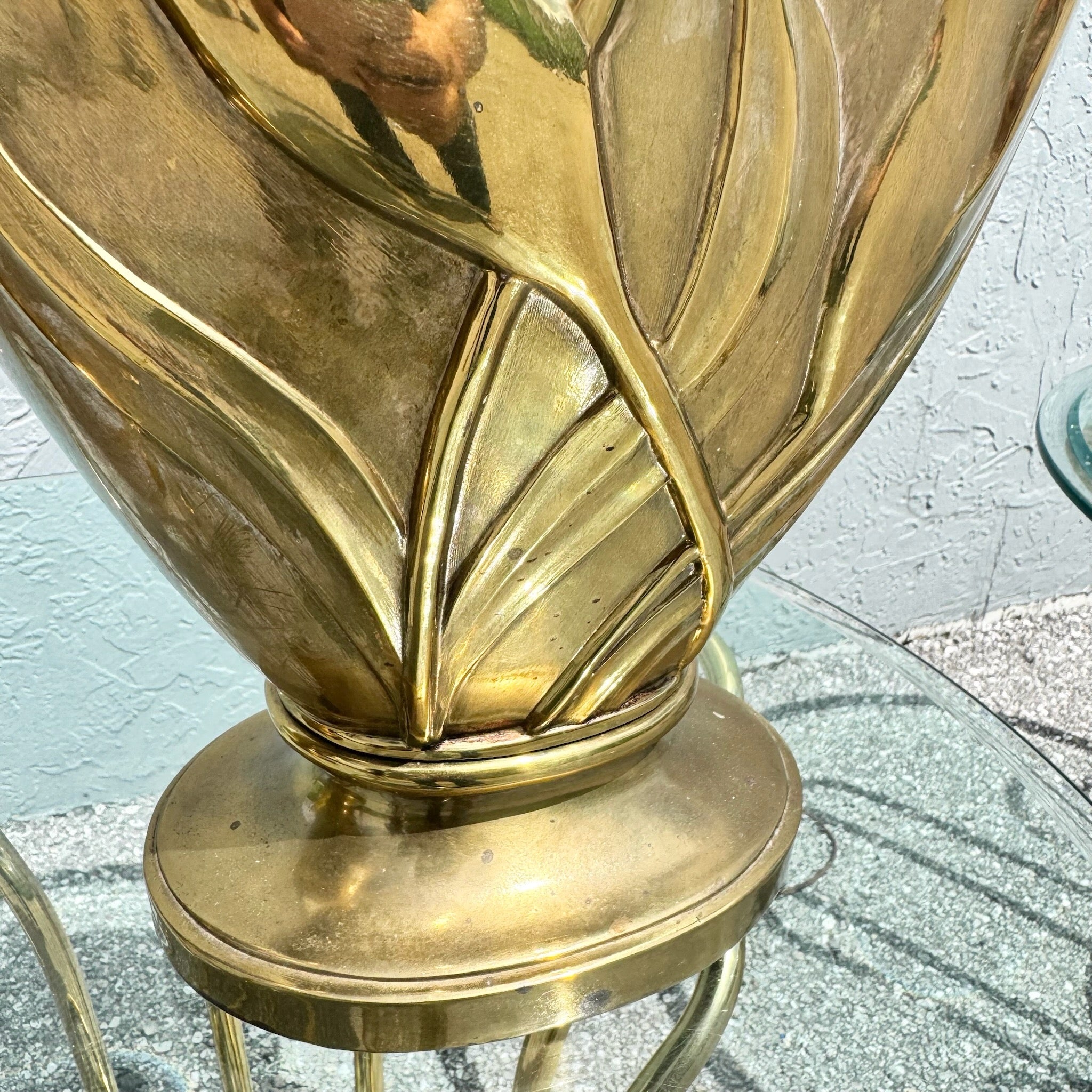 Art Deco Dolbi Cashier Style Brass Tulip Table Lamps - A Pair Dolphin & Flamingo