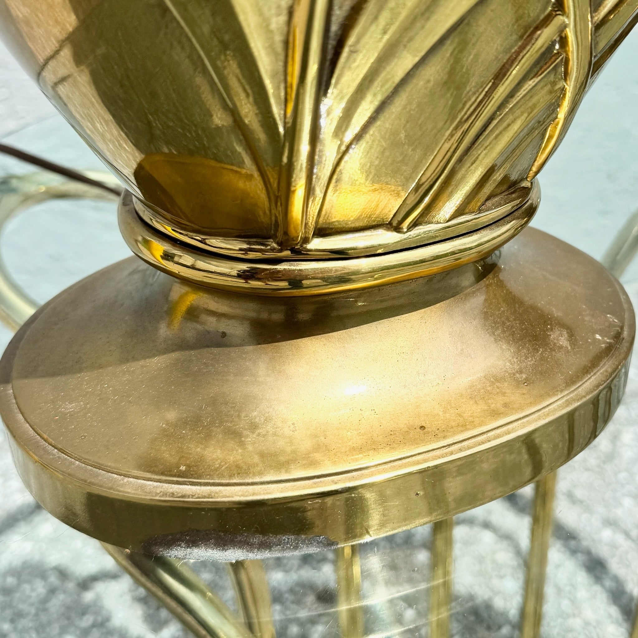 Art Deco Dolbi Cashier Style Brass Tulip Table Lamps - A Pair Dolphin & Flamingo