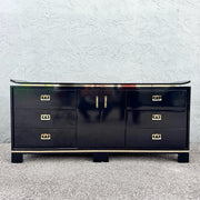 Chinoiserie Black Gloss Laminate Dresser With Gold Accents Dolphin & Flamingo
