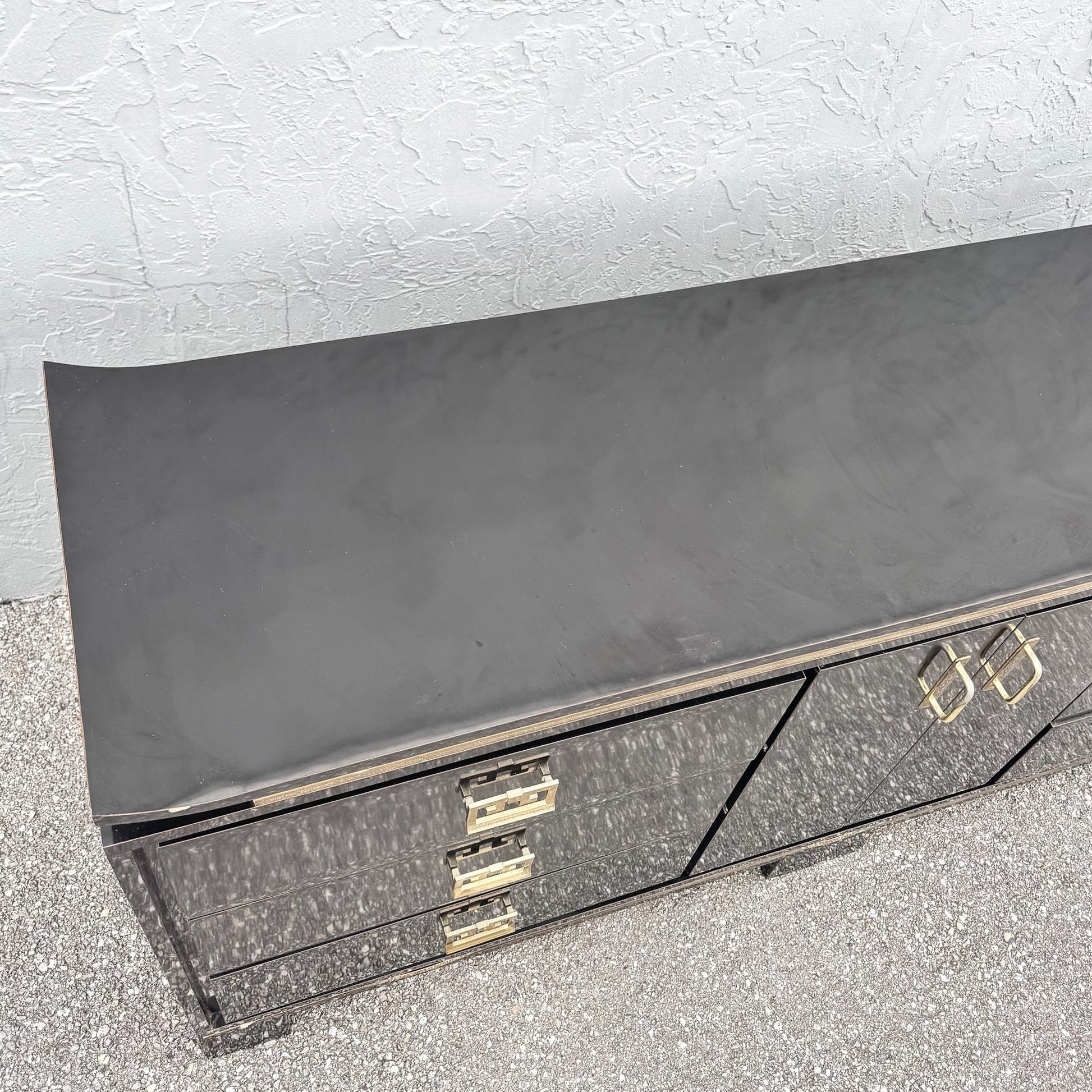 Chinoiserie Black Gloss Laminate Dresser With Gold Accents Dolphin & Flamingo