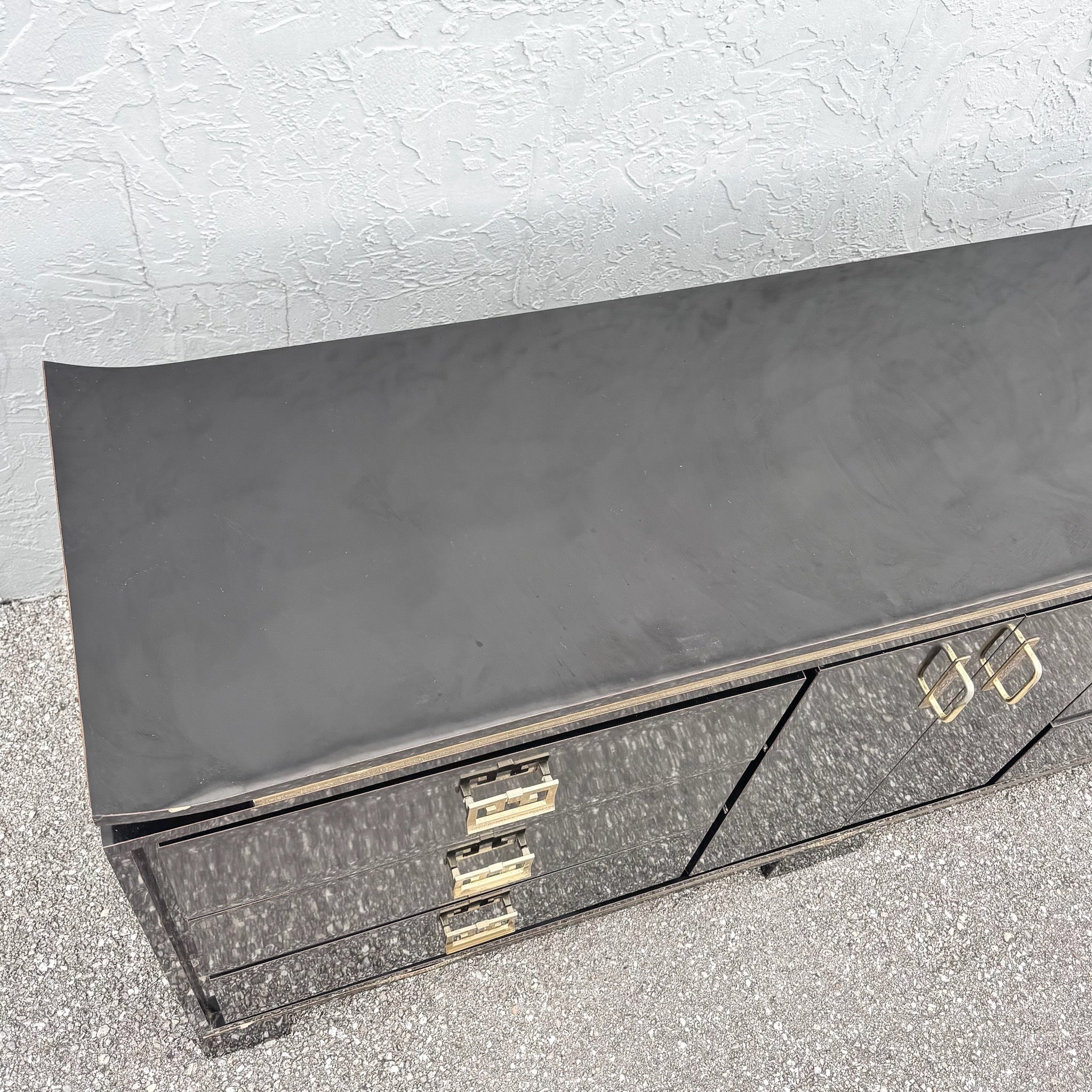 Chinoiserie Black Gloss Laminate Dresser With Gold Accents Dolphin & Flamingo