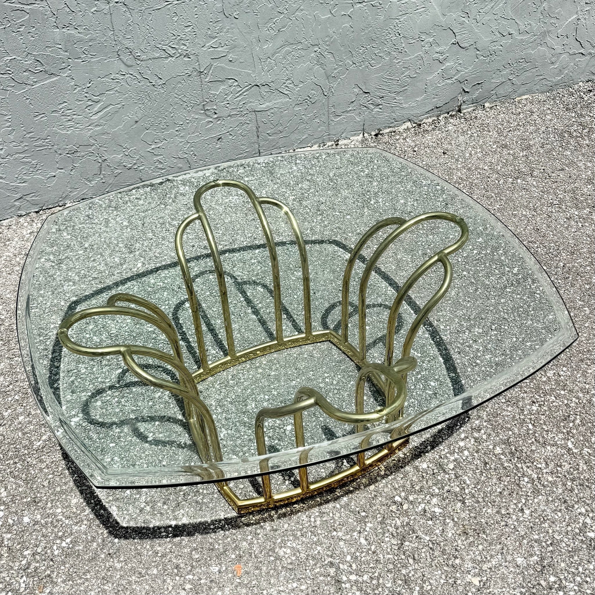 Art Deco Gold Glass Top Coffee Table Dolphin & Flamingo