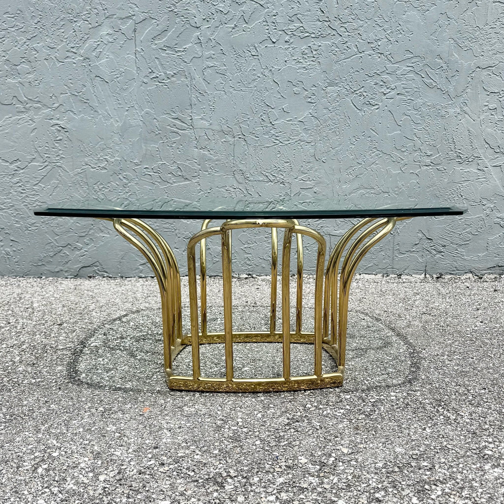 Art Deco Gold Glass Top Coffee Table Dolphin & Flamingo