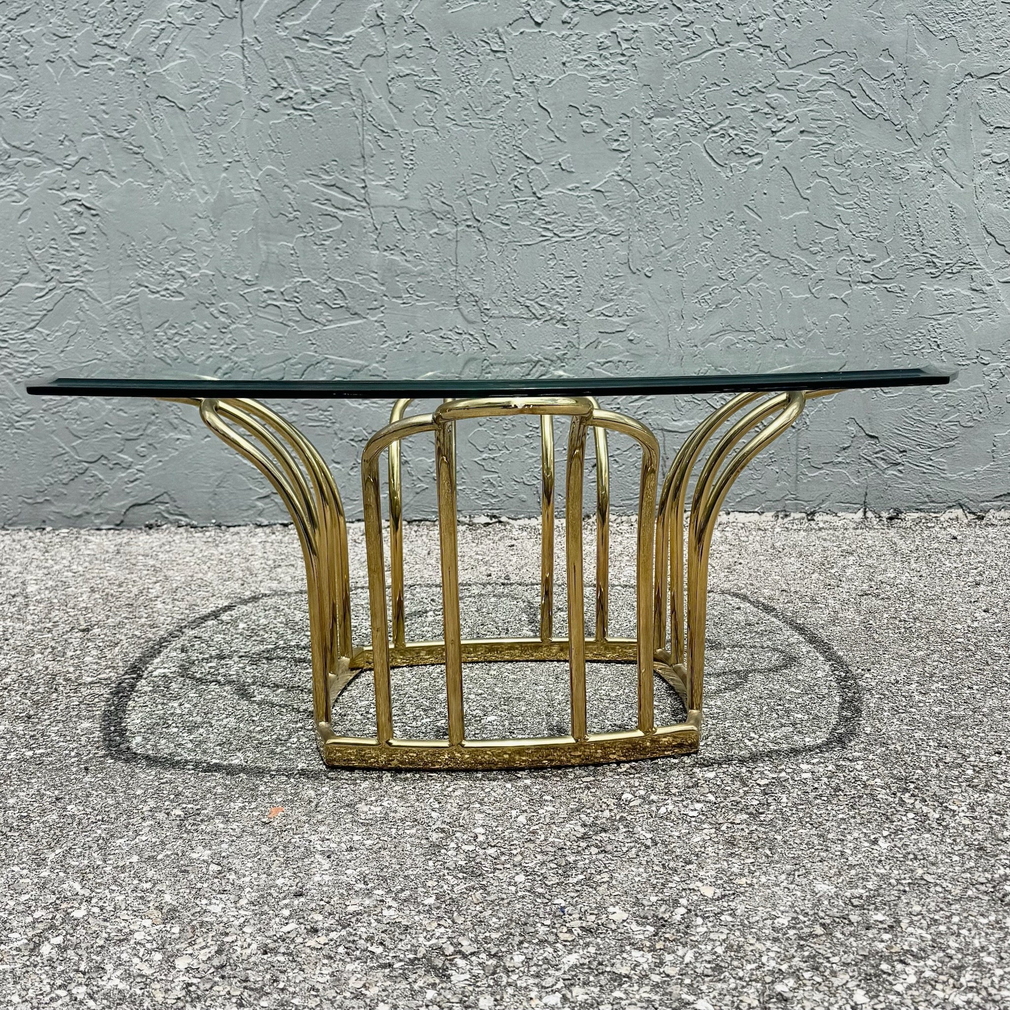 Art Deco Gold Glass Top Coffee Table Dolphin & Flamingo