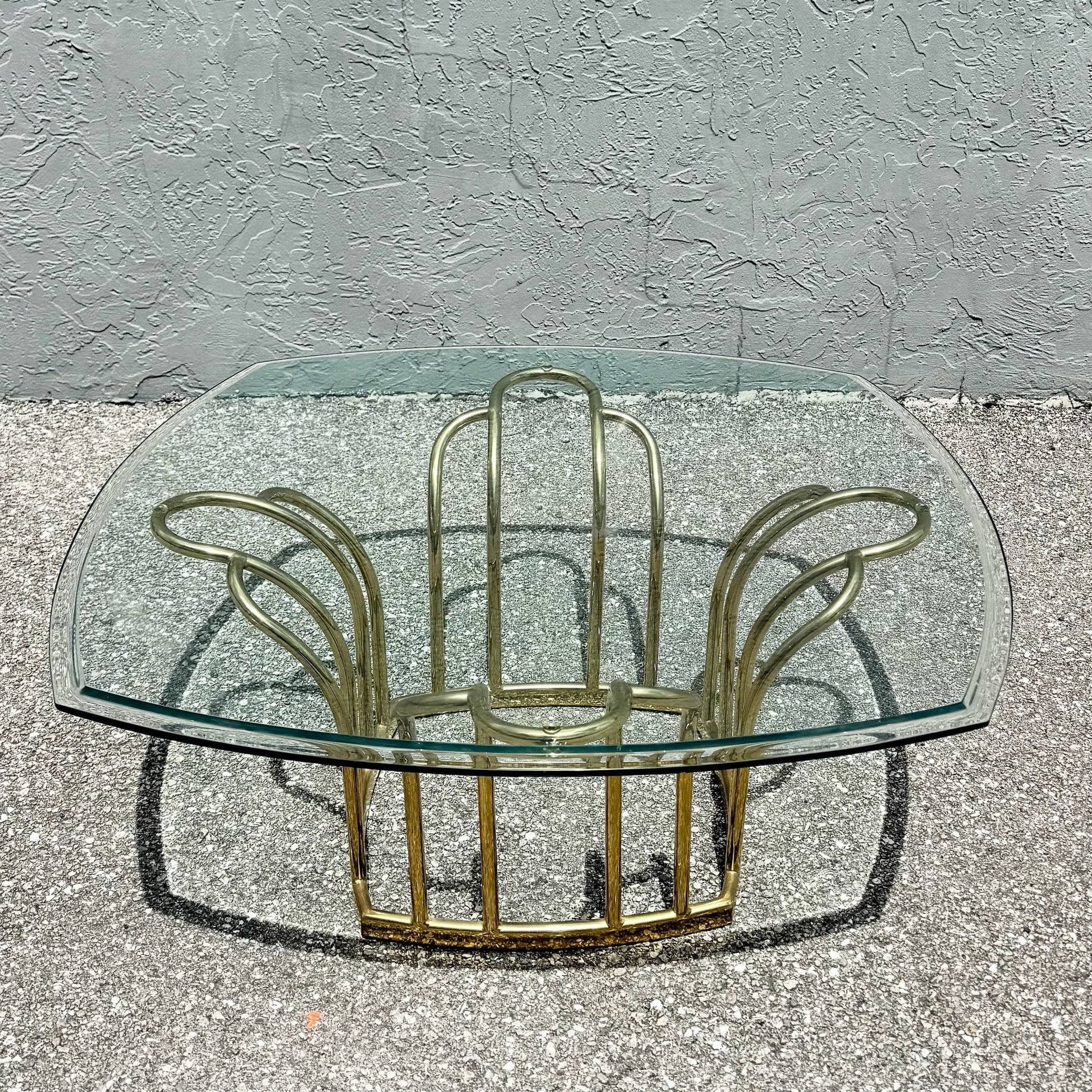 Art Deco Gold Glass Top Coffee Table Dolphin & Flamingo