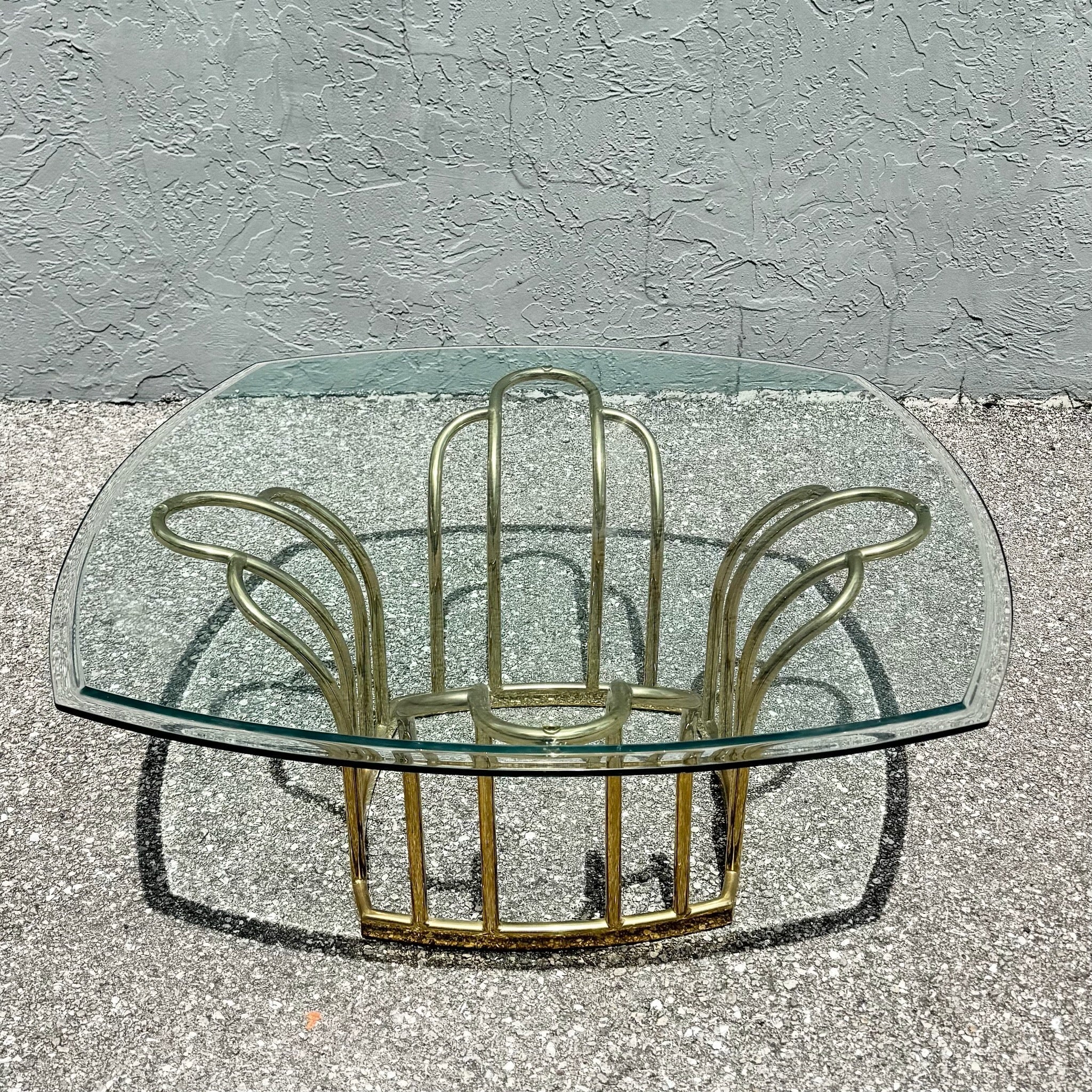 Art Deco Gold Glass Top Coffee Table Dolphin & Flamingo