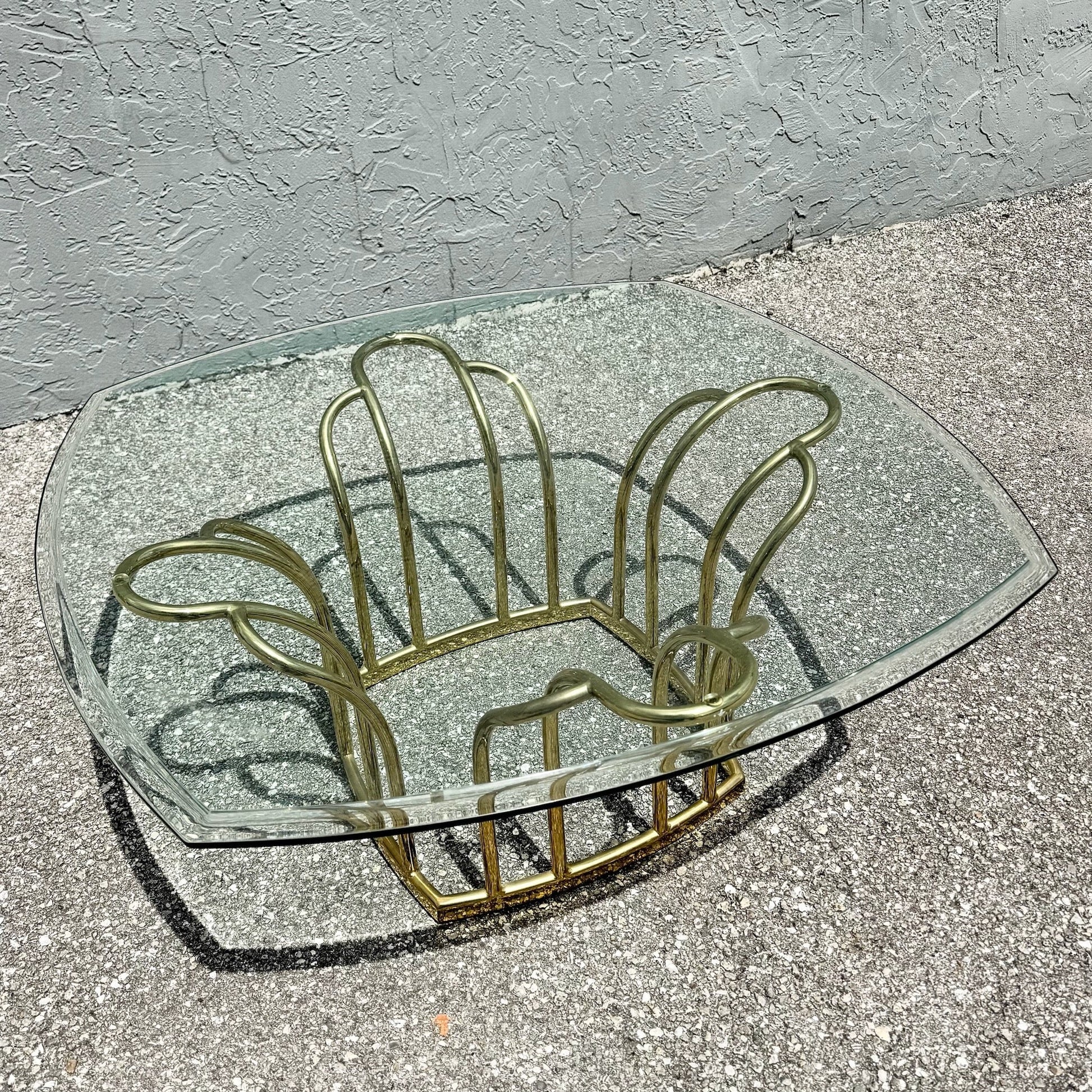 Art Deco Gold Glass Top Coffee Table Dolphin & Flamingo