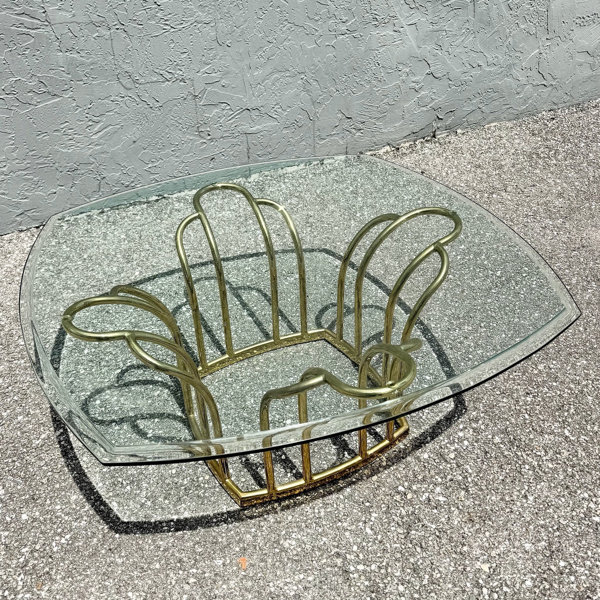 Art Deco Gold Glass Top Coffee Table Dolphin & Flamingo