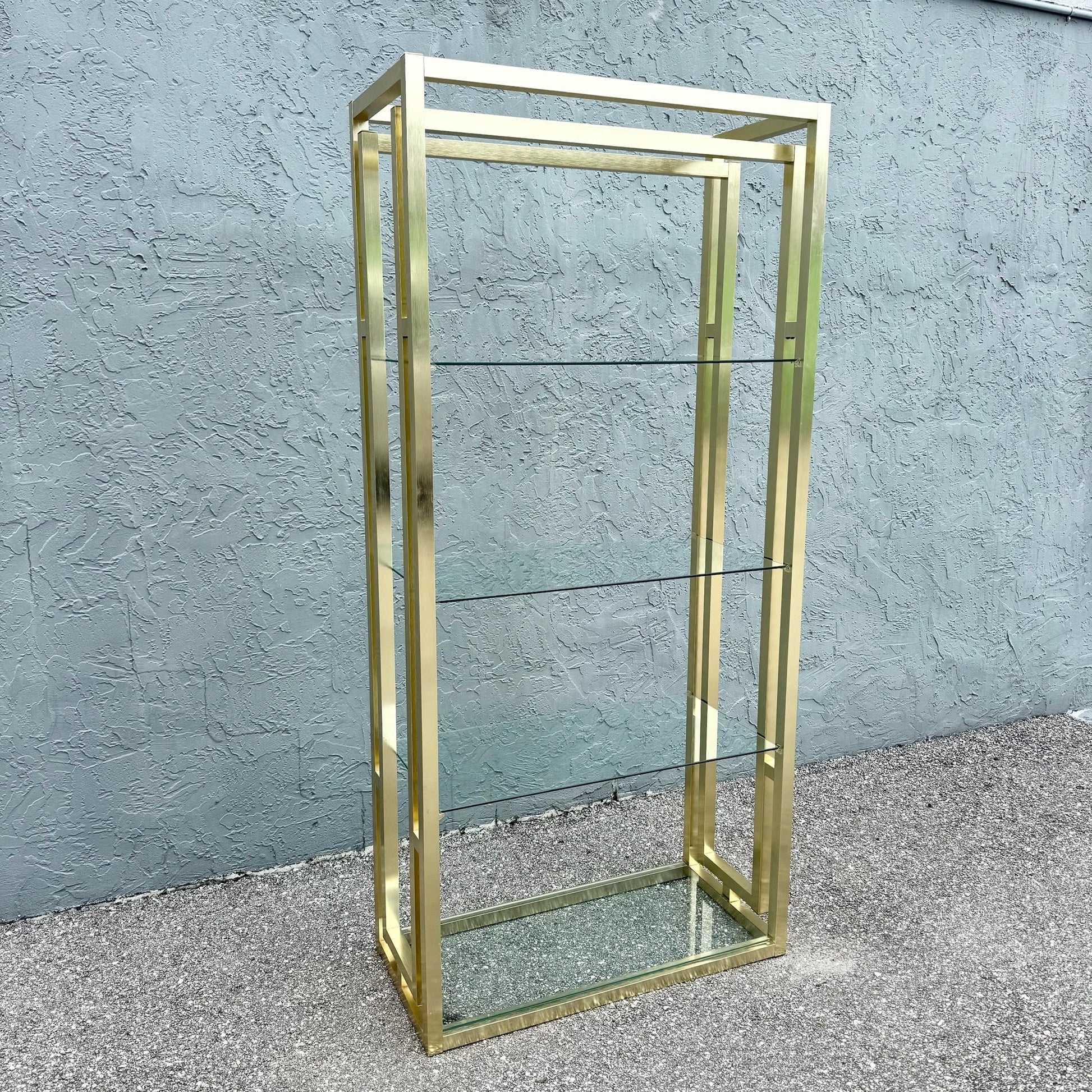 Hollywood Regency Brushed Gold Etagere Dolphin & Flamingo