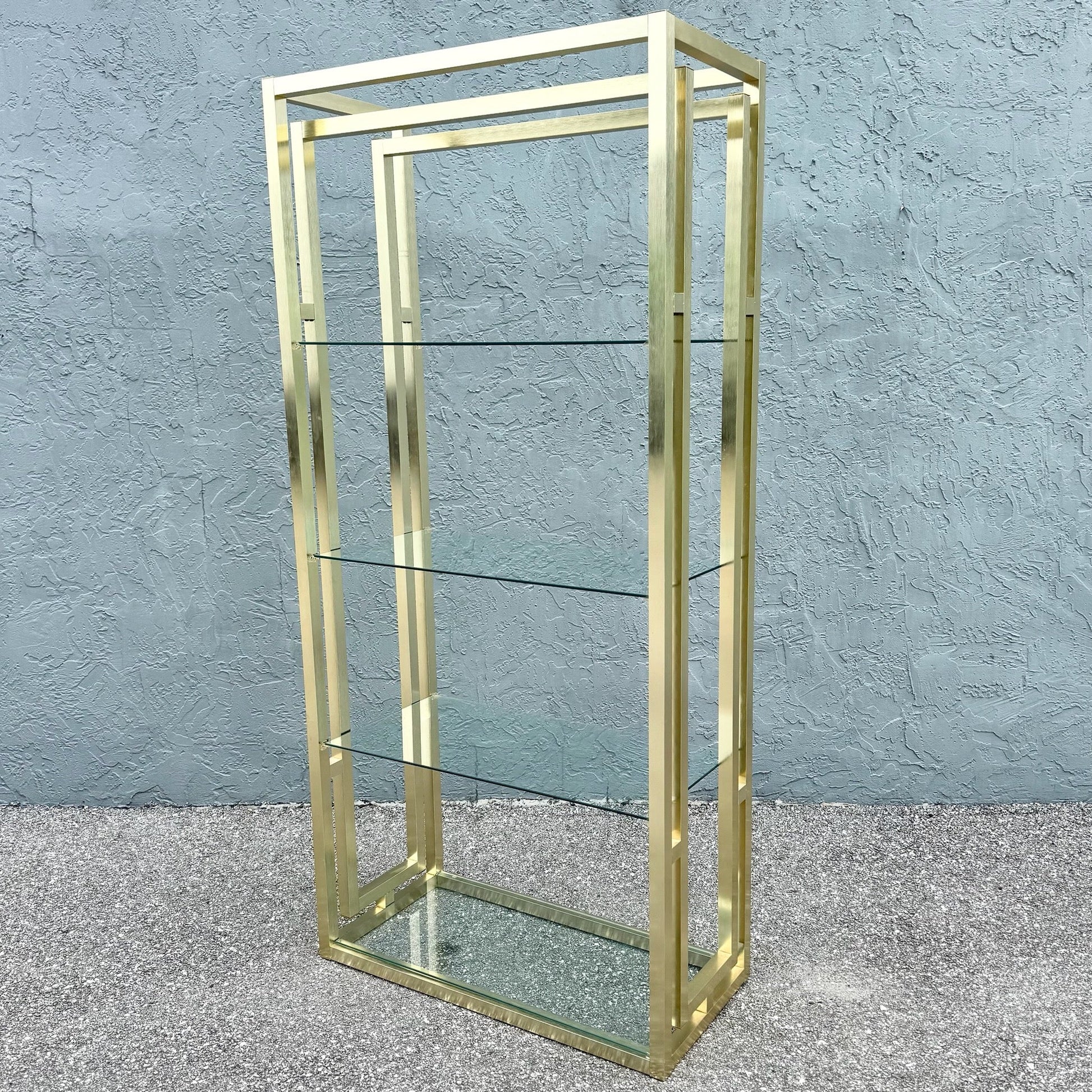 Hollywood Regency Brushed Gold Etagere Dolphin & Flamingo