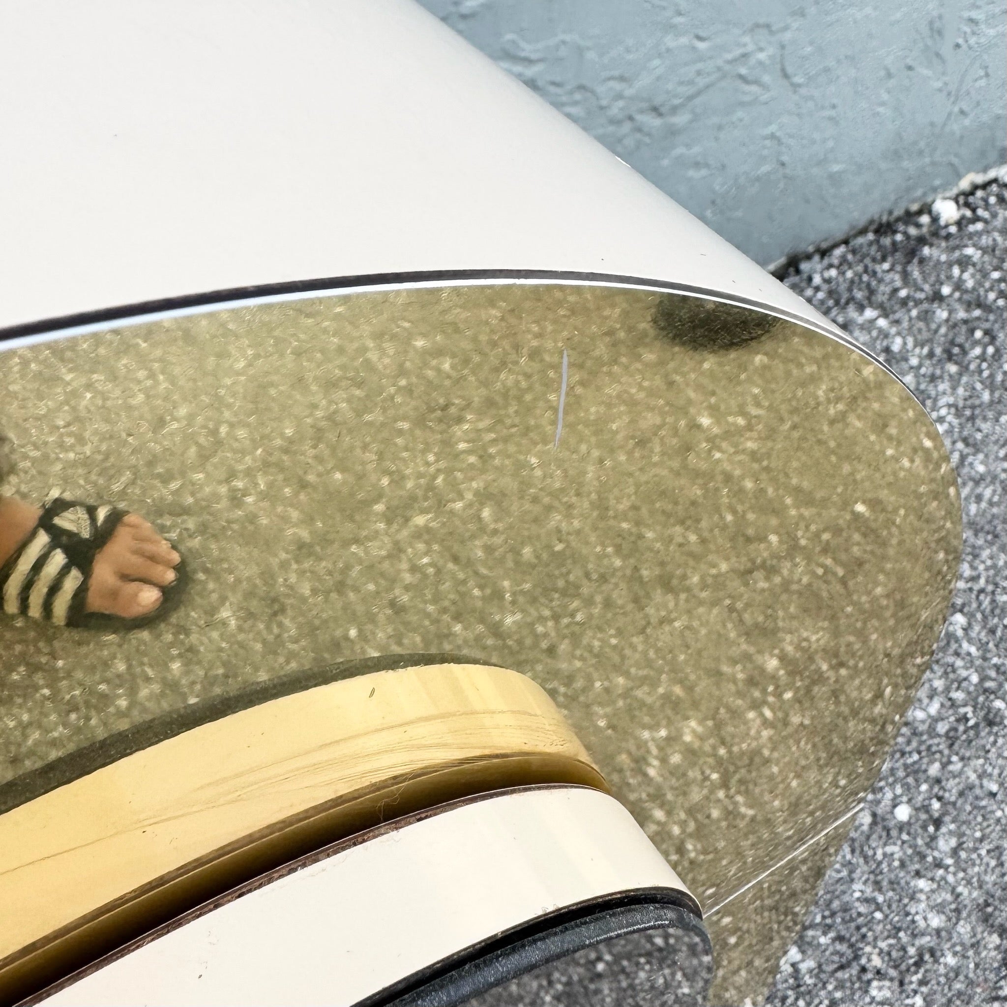 Postmodern Beige Gloss Laminate Mirrored and Gold Waterfall Credenza/Sideboard Dolphin & Flamingo