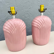 Art Deco Pink Gloss Scalloped Table Lamps - A Pair Dolphin & Flamingo