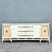Hollywood Regency White and Gold Credenza by American of Martinsville Dolphin & Flamingo