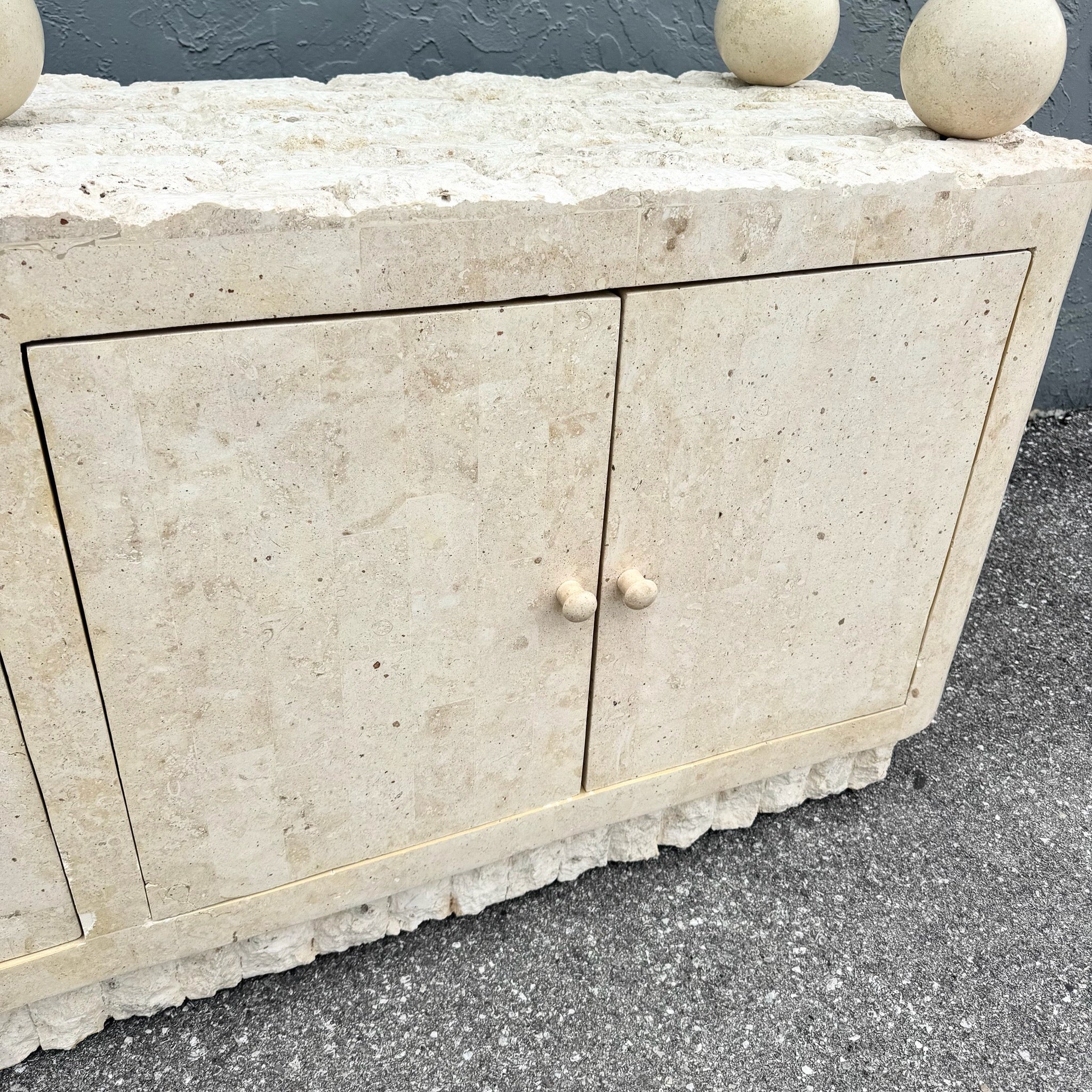 Postmodern Tessellated Stone Glass Top Credenza Dolphin & Flamingo