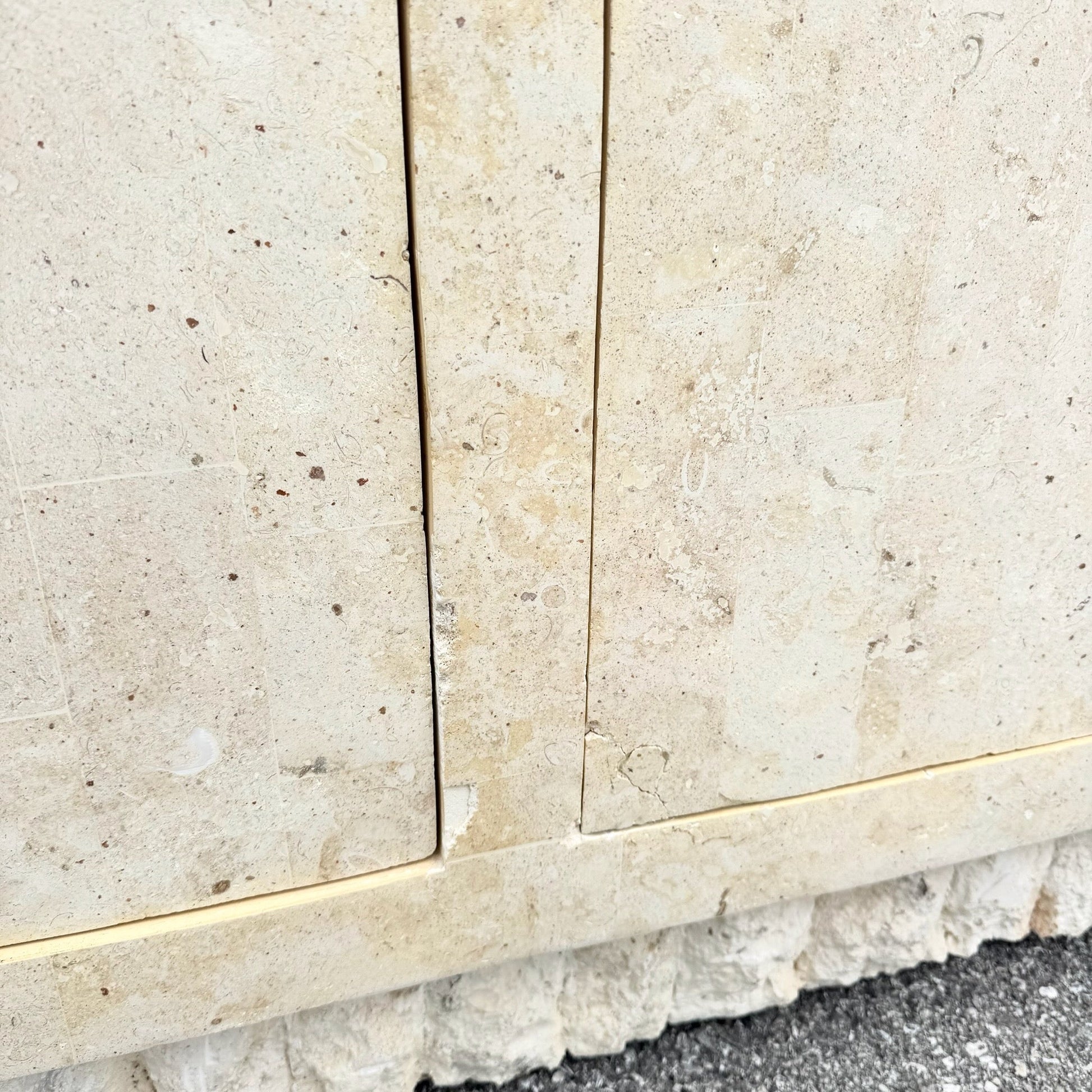 Postmodern Tessellated Stone Glass Top Credenza Dolphin & Flamingo