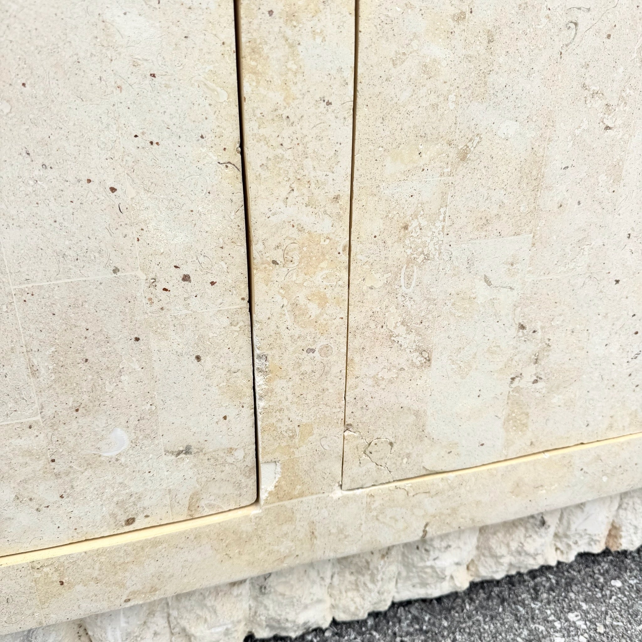 Postmodern Tessellated Stone Glass Top Credenza Dolphin & Flamingo