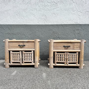 Boho Chic Chunky Bamboo Wicker Nightstands - A Pair Dolphin & Flamingo