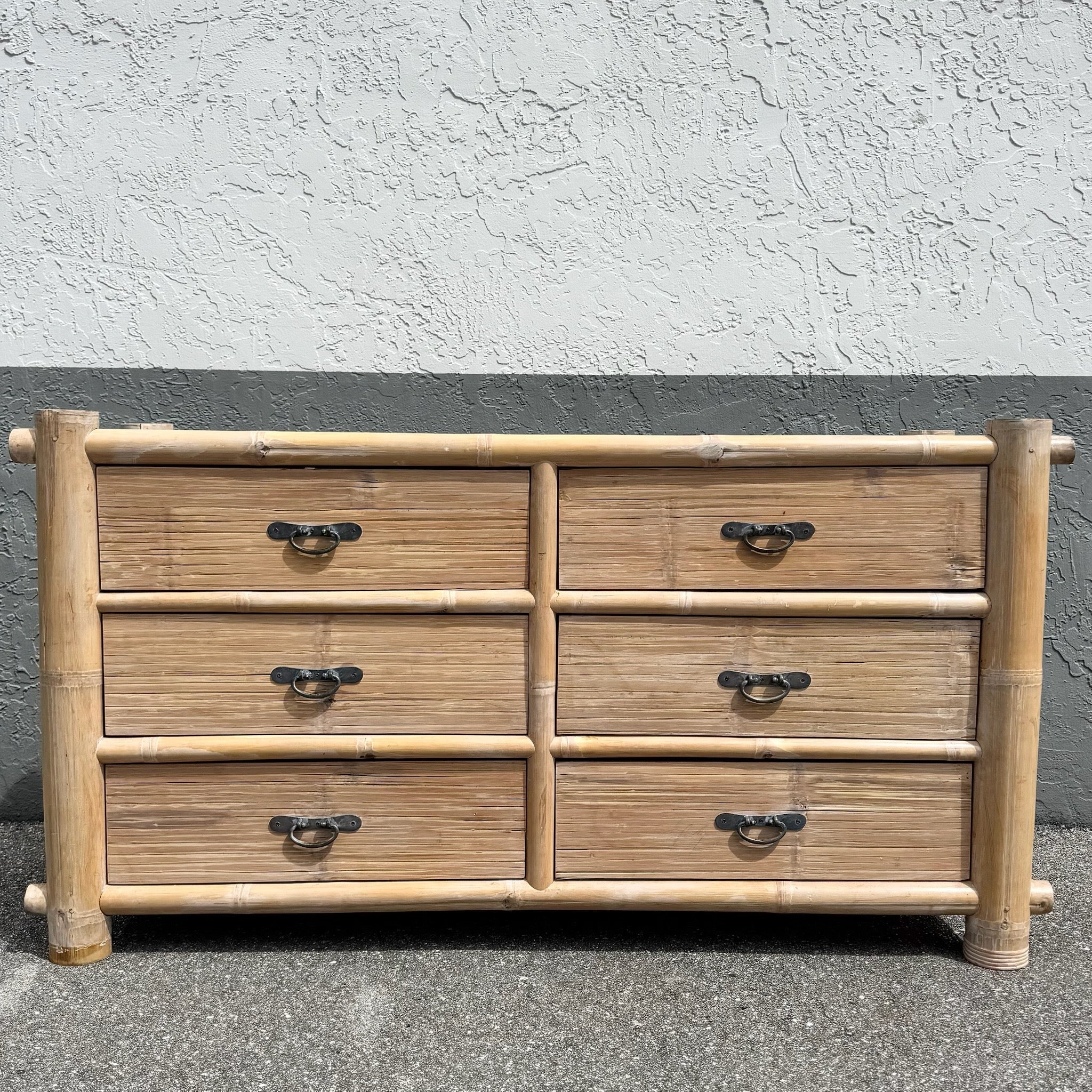 Boho Chic Chunky Bamboo Wicker Dresser Coastal Rattan Style – Dolphin & Flamingo