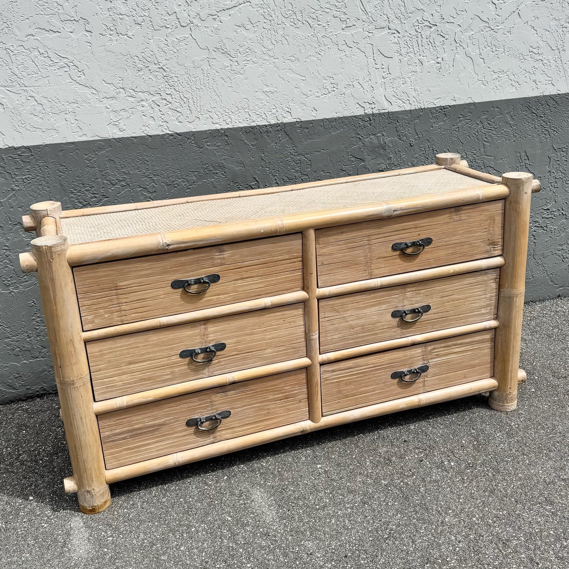 Boho Chic Chunky Bamboo Wicker Dresser Dolphin & Flamingo