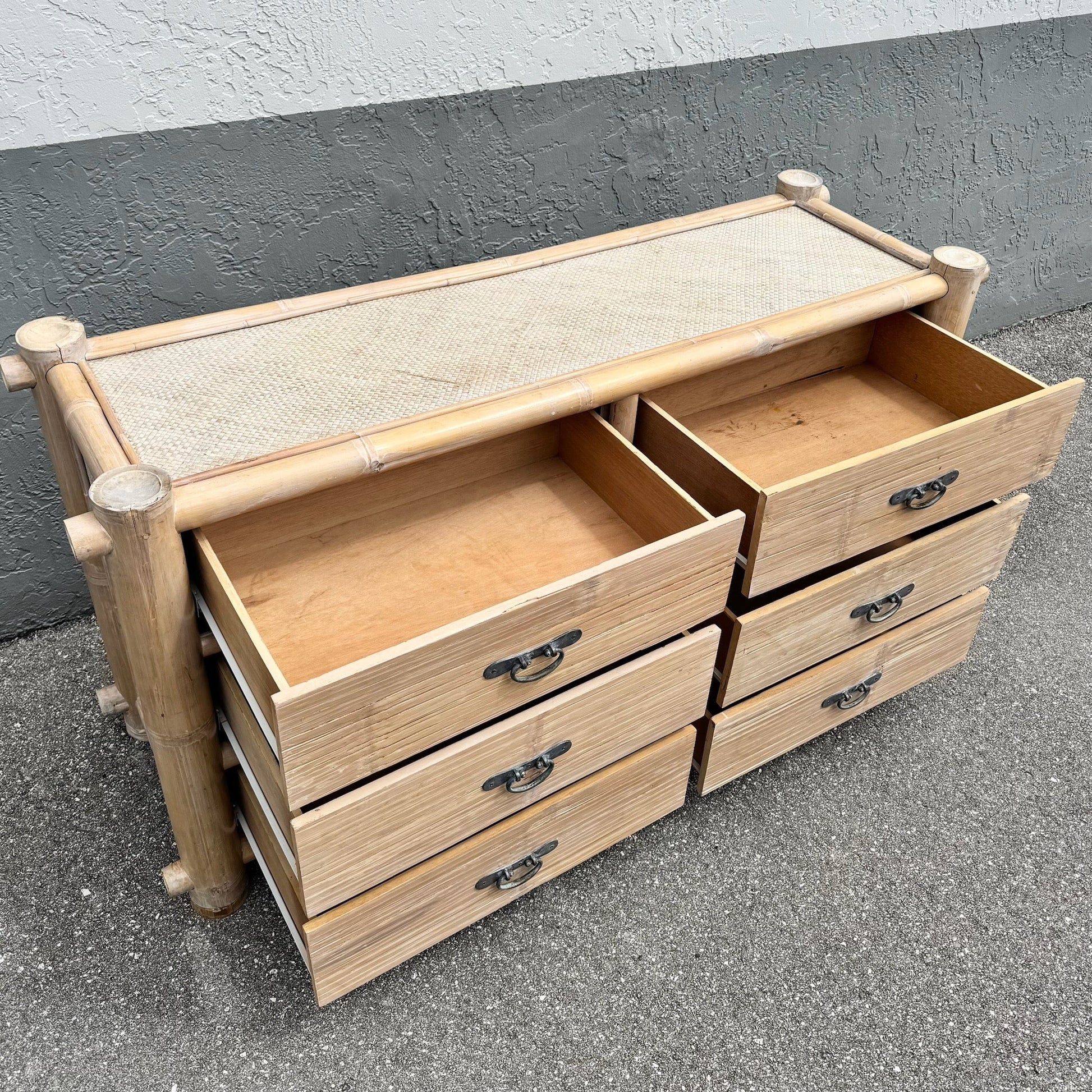 Boho Chic Chunky Bamboo Wicker Dresser Dolphin & Flamingo