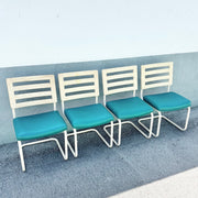 Postmodern Teal and Cream Cantilever Dining Chairs by Chromcraft - Set of 4 Dolphin & Flamingo