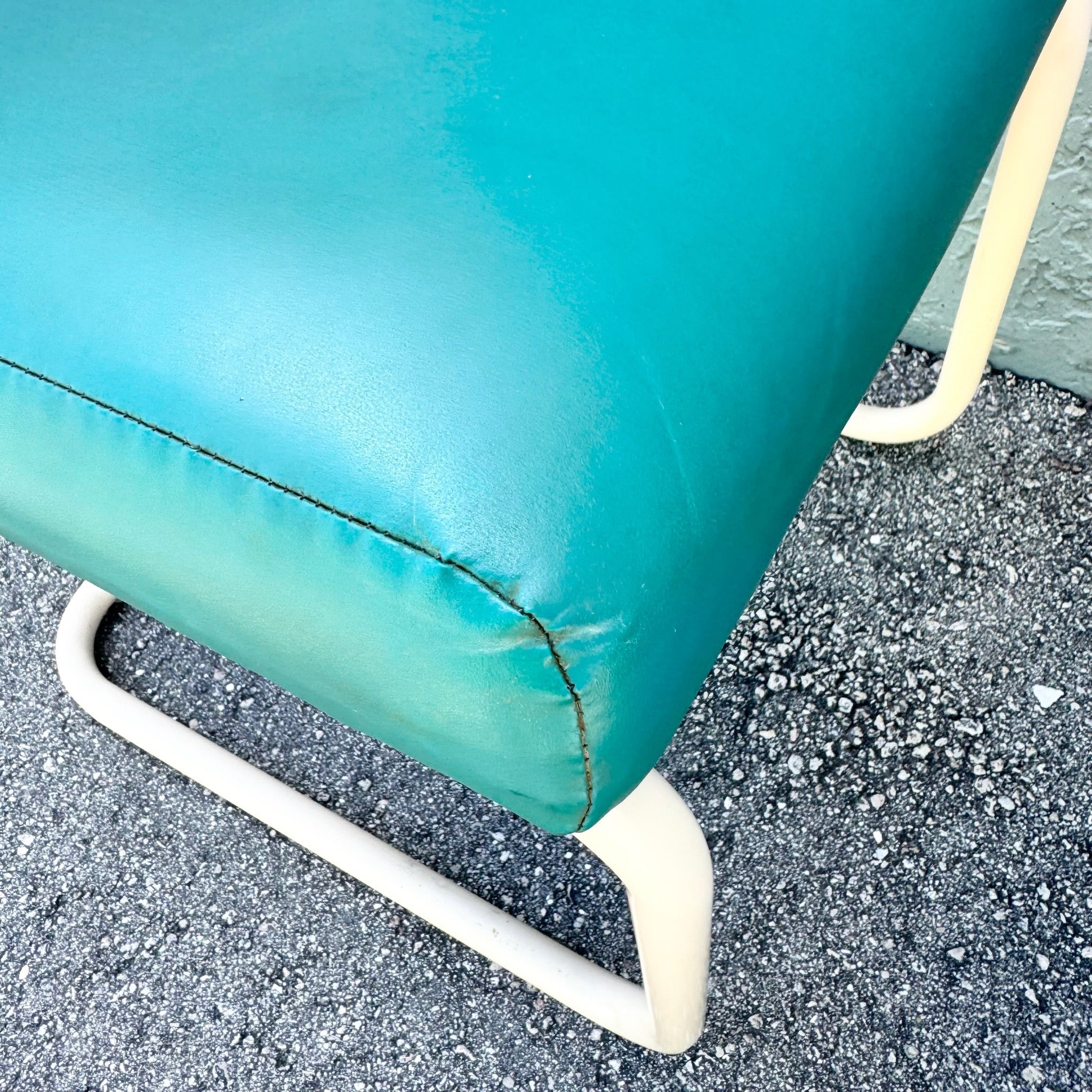 Postmodern Teal and Cream Cantilever Dining Chairs by Chromcraft - Set of 4 Dolphin & Flamingo