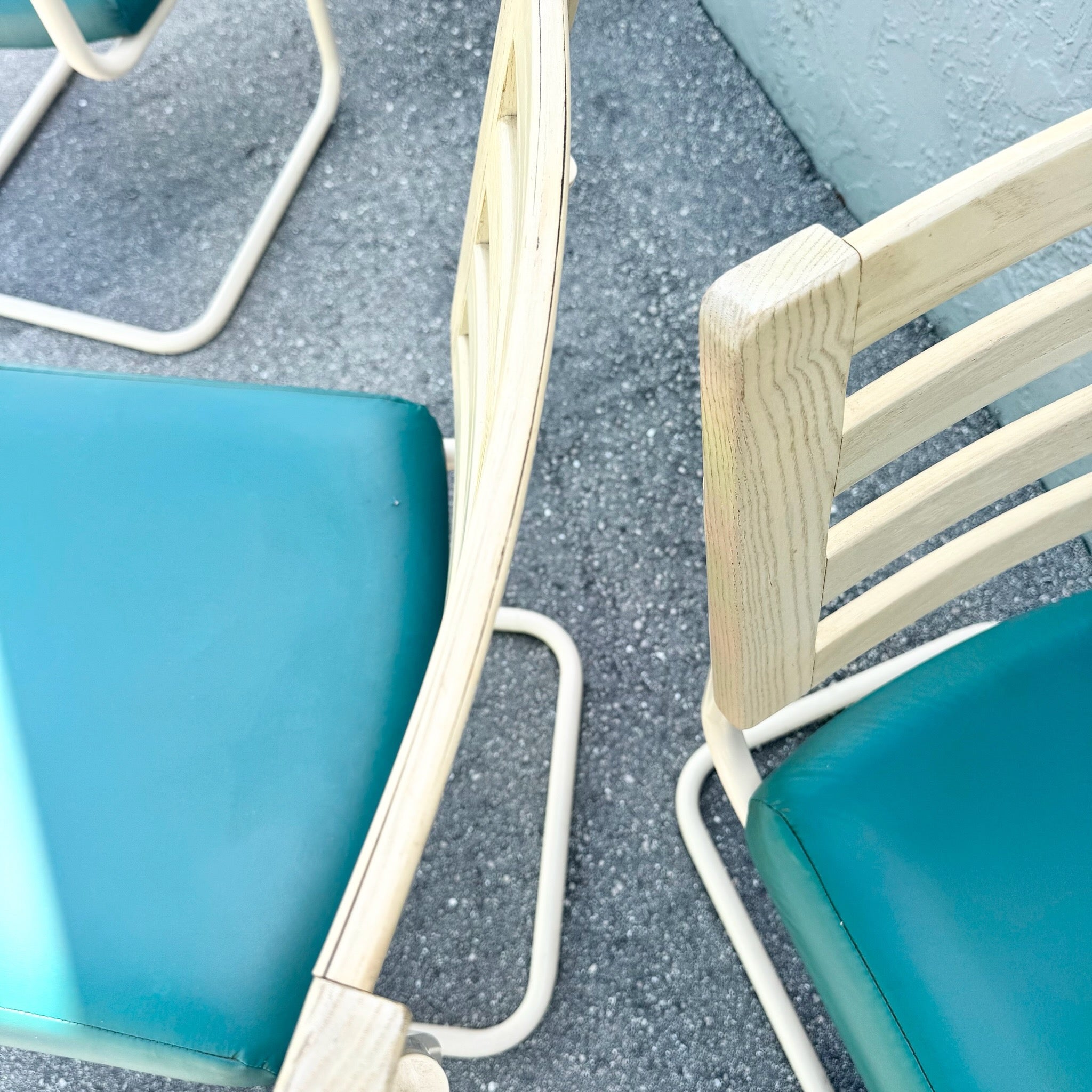 Postmodern Teal and Cream Cantilever Dining Chairs by Chromcraft - Set of 4 Dolphin & Flamingo