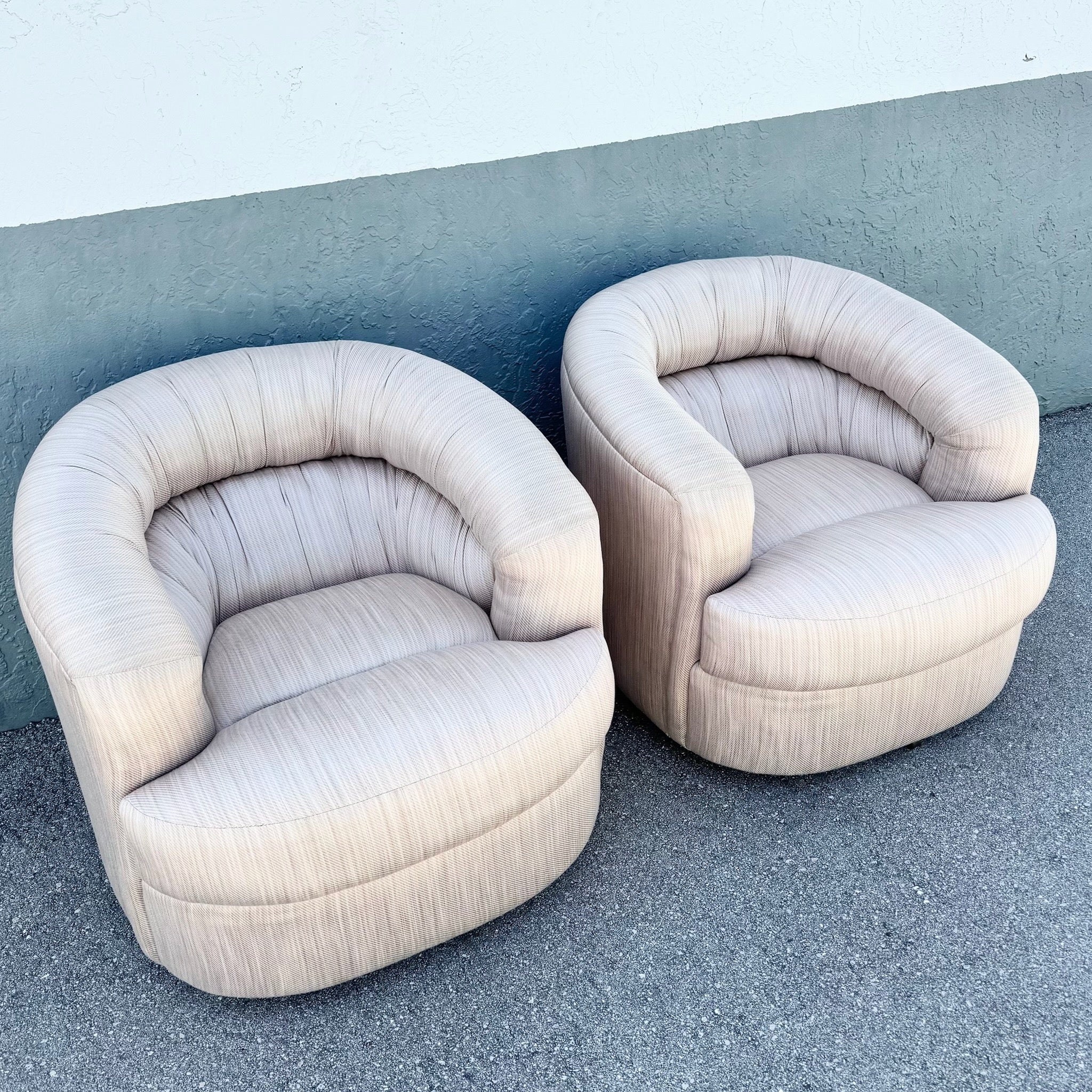 Postmodern Light Pink and Mauve Swivel Club Chairs - A Pair Dolphin & Flamingo