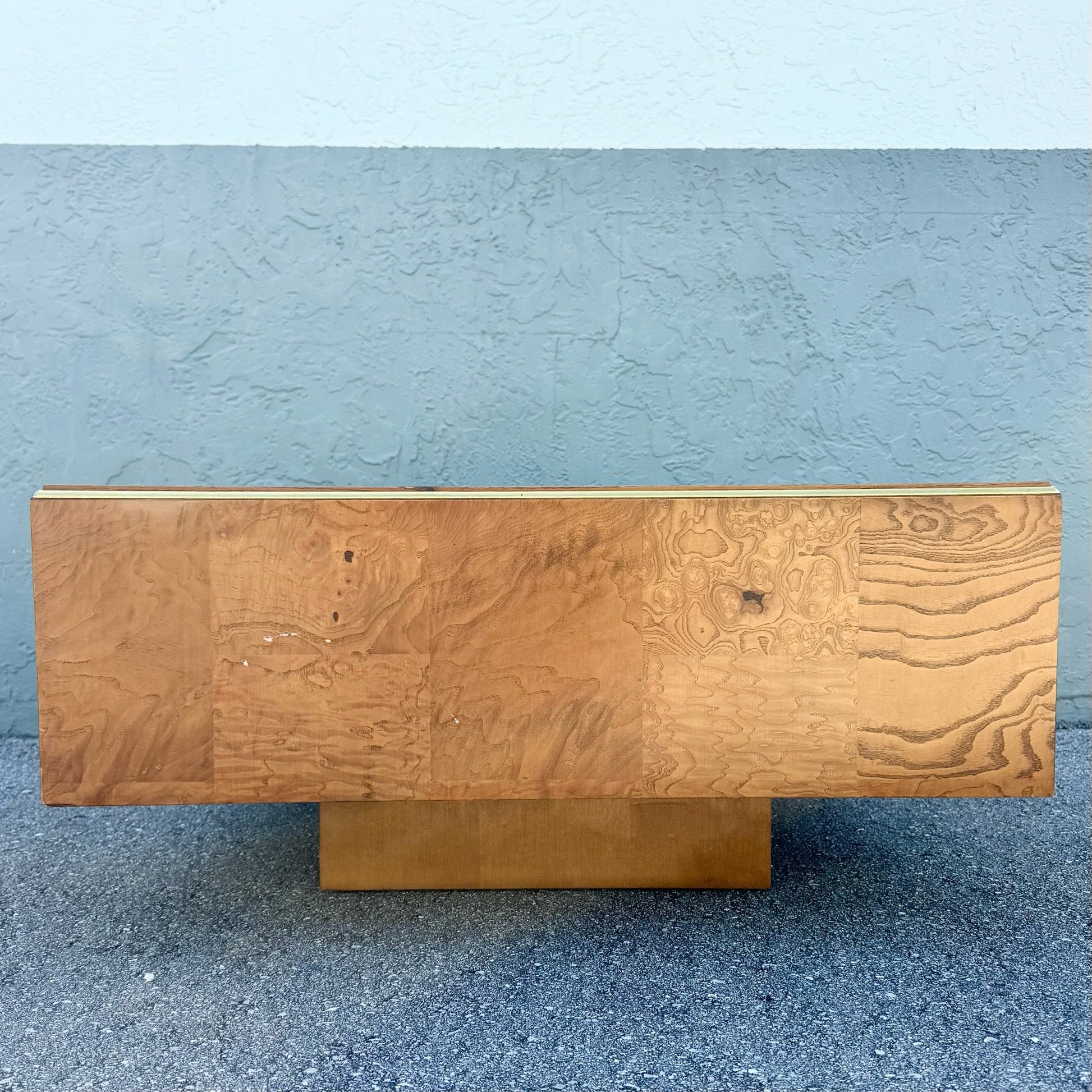 Hollywood Regency Burlwood Coffee Table With Gold Accent Dolphin & Flamingo