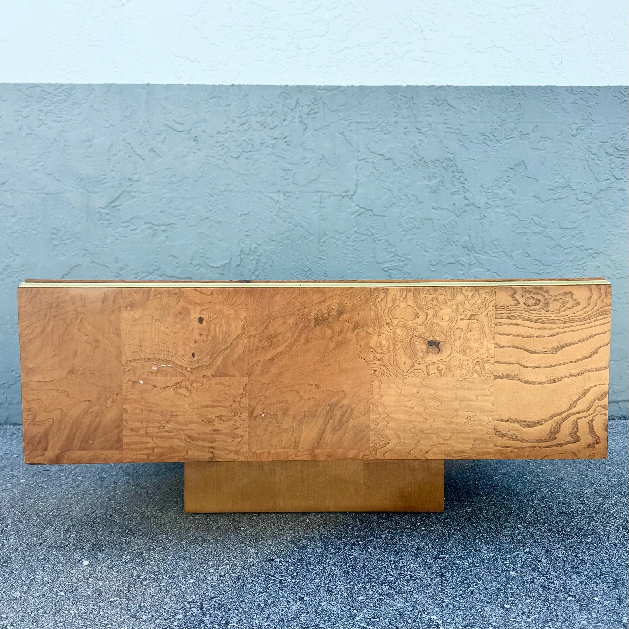 Hollywood Regency Burlwood Coffee Table With Gold Accent Dolphin & Flamingo