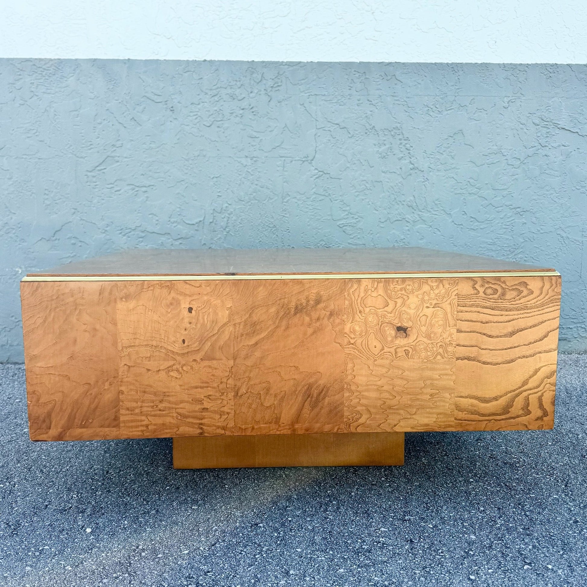 Hollywood Regency Burlwood Coffee Table With Gold Accent Dolphin & Flamingo