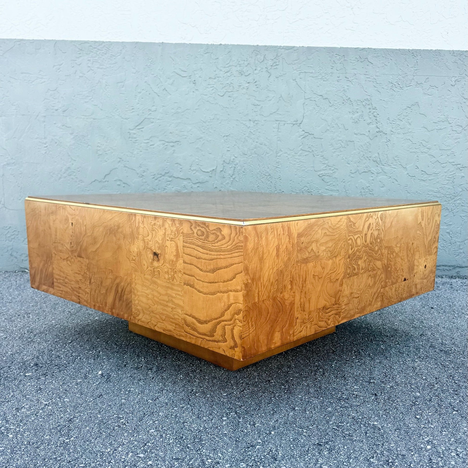 Hollywood Regency Burlwood Coffee Table With Gold Accent Dolphin & Flamingo