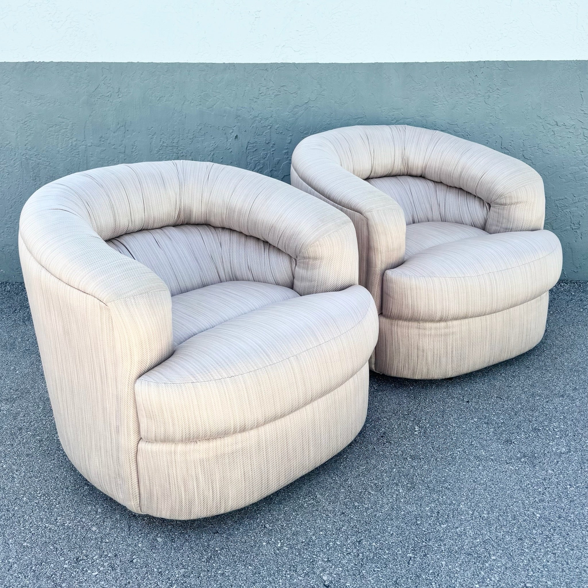 Postmodern Light Pink and Mauve Swivel Club Chairs - A Pair Dolphin & Flamingo