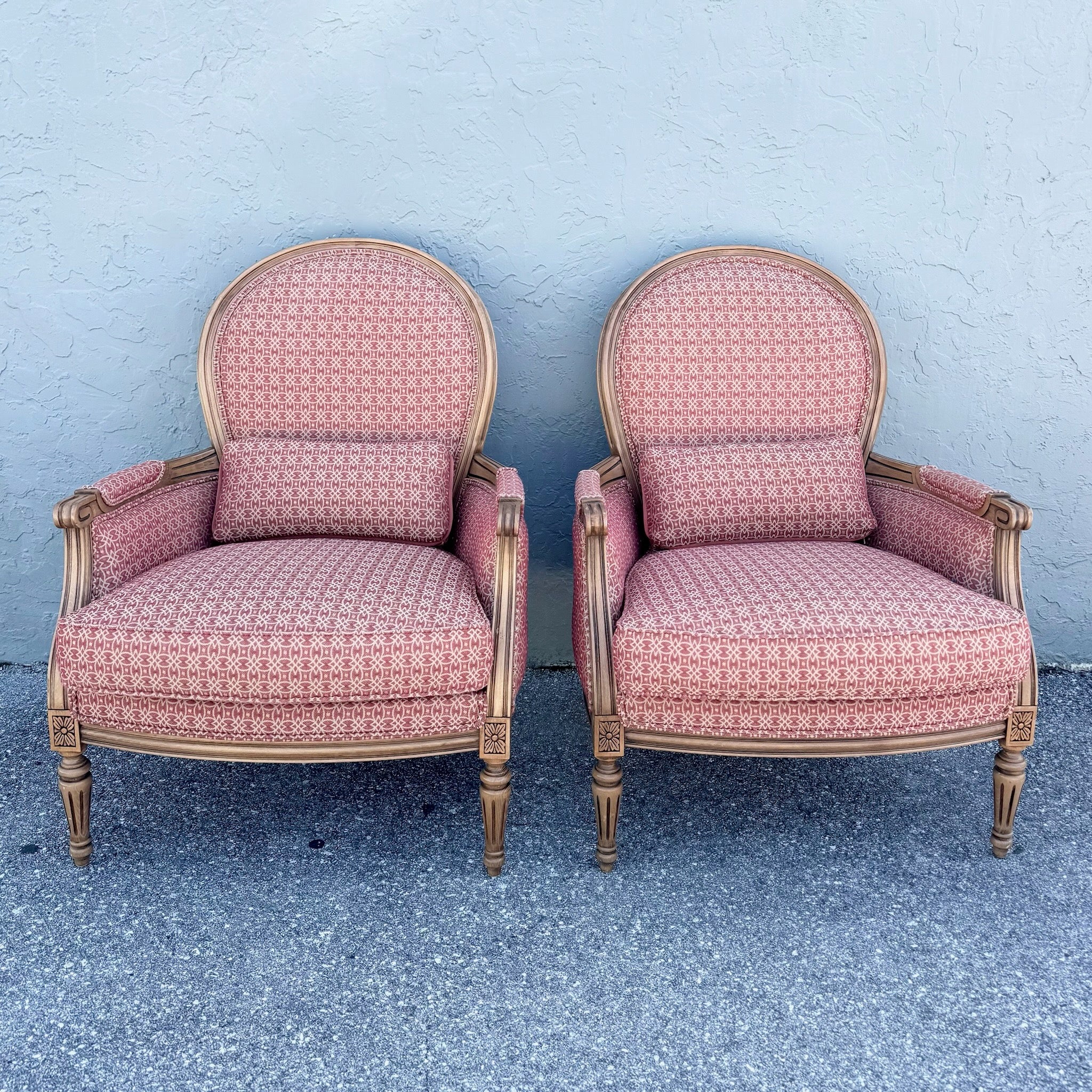 Vintage French Provincial Lounge Chairs by Ethan Allen - A Pair Dolphin & Flamingo