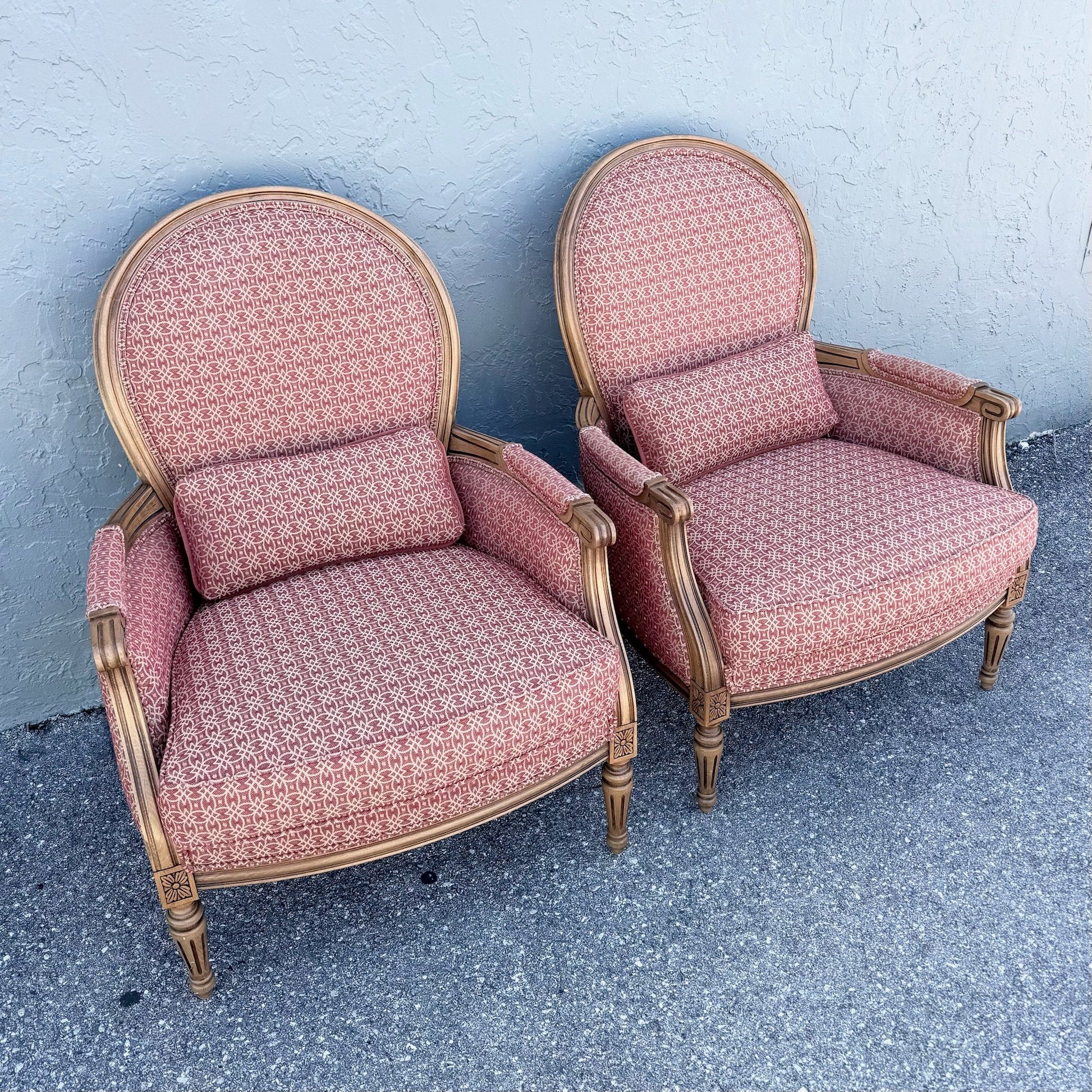 Vintage French Provincial Lounge Chairs by Ethan Allen - A Pair Dolphin & Flamingo